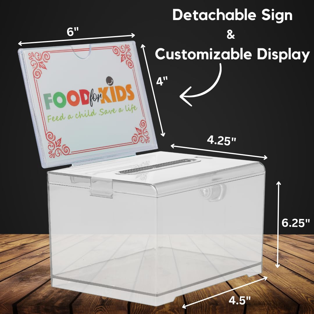 Adir Acrylic Donation Ballot Box with Lock - Secure and Safe Clear Slotted Suggestion Box - Storage Lock Deposit Box with Keys for Cards, Votes, Tickets, Feedback and Money (6.25" x 4.5" x 4") - Like New
