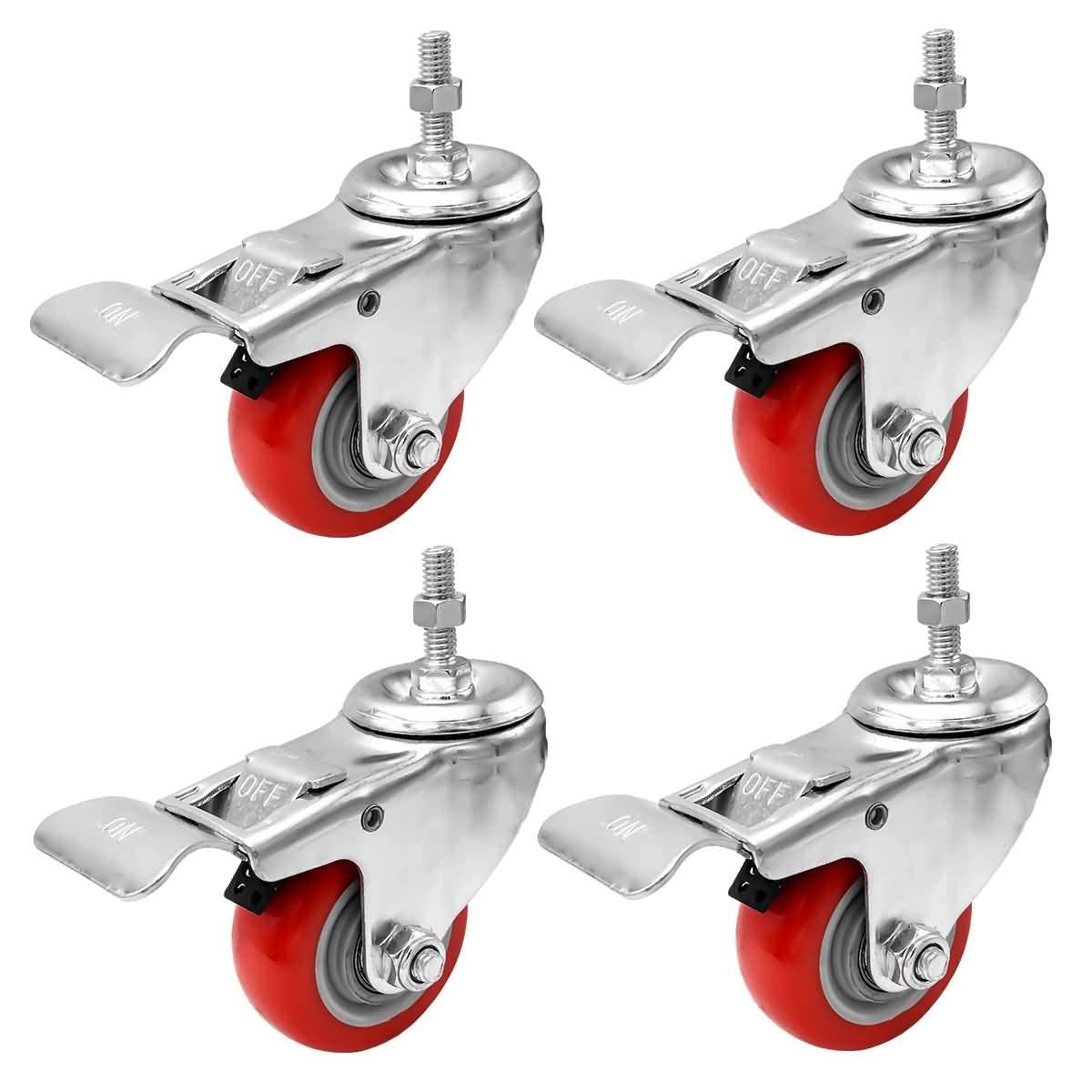FactorDuty RED Caster Wheel 3/8"-1.2" Threaded Stem Mount Caster Wheel Polyurethane Wheels Premium Non Marking No Noise Wheel (4 Pack) - Like New