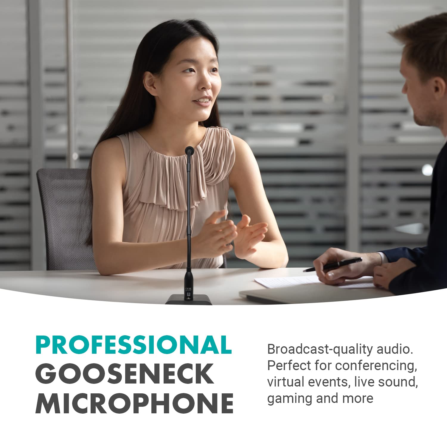 Movo GM-5 Professional 18-inch Gooseneck Microphone with USB Interface Stand, One-Touch Mute- USB Podium Microphone with Stand for Conferencing, Live Events, Streaming - USB Computer Mic for Mac, PC - Like New