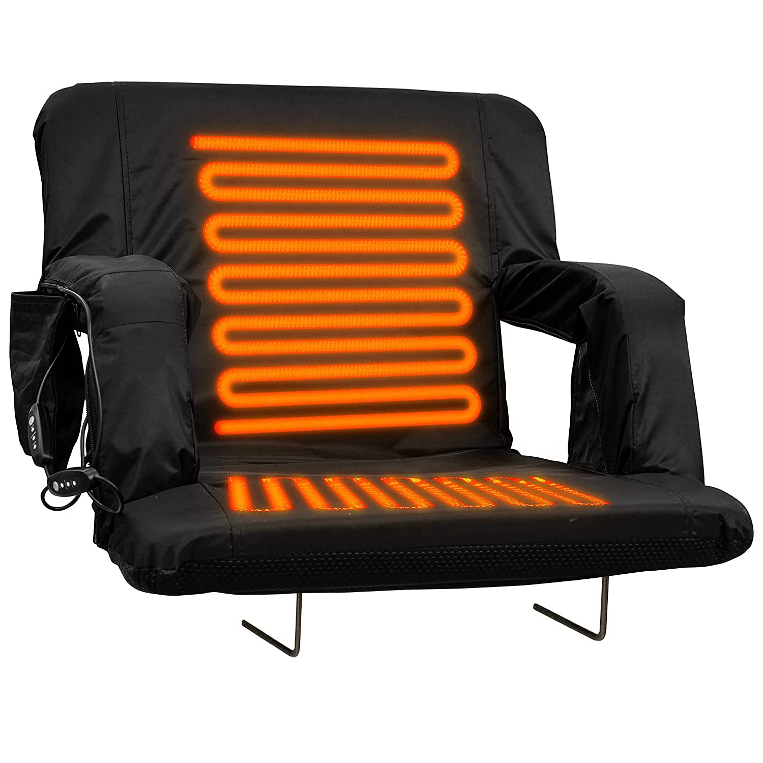 GADGETWIZ Double Heated Stadium Seats for Bleachers with Back Support and 2 Hooks –3 Level Heating-USB Heated Camping Chair - 4 Pockets-USB Power Bank NOT Included - Like New