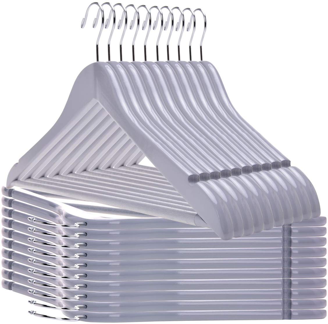 Quality Wooden Hangers - Slightly Curved Hanger Set of 20-Pack - Solid Wood Coat Hangers with Stylish Chrome Hooks - Heavy-Duty Clothes, Jacket, Shirt, Pants, Suit Hangers (Gray, 20) - Like New