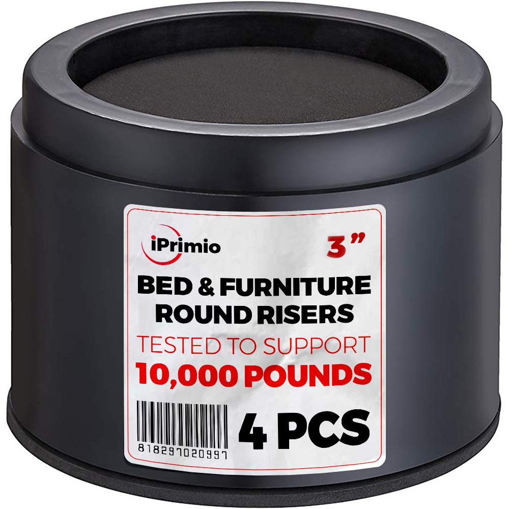 iPrimio Bed and Furniture Risers – Round Elevator up to 3 inches & Lifts Up to 10,000 LBs - Protect Floors and Surfaces – Durable ABS Plastic and Anti Slip Foam Grip – Non Stackable - Acceptable