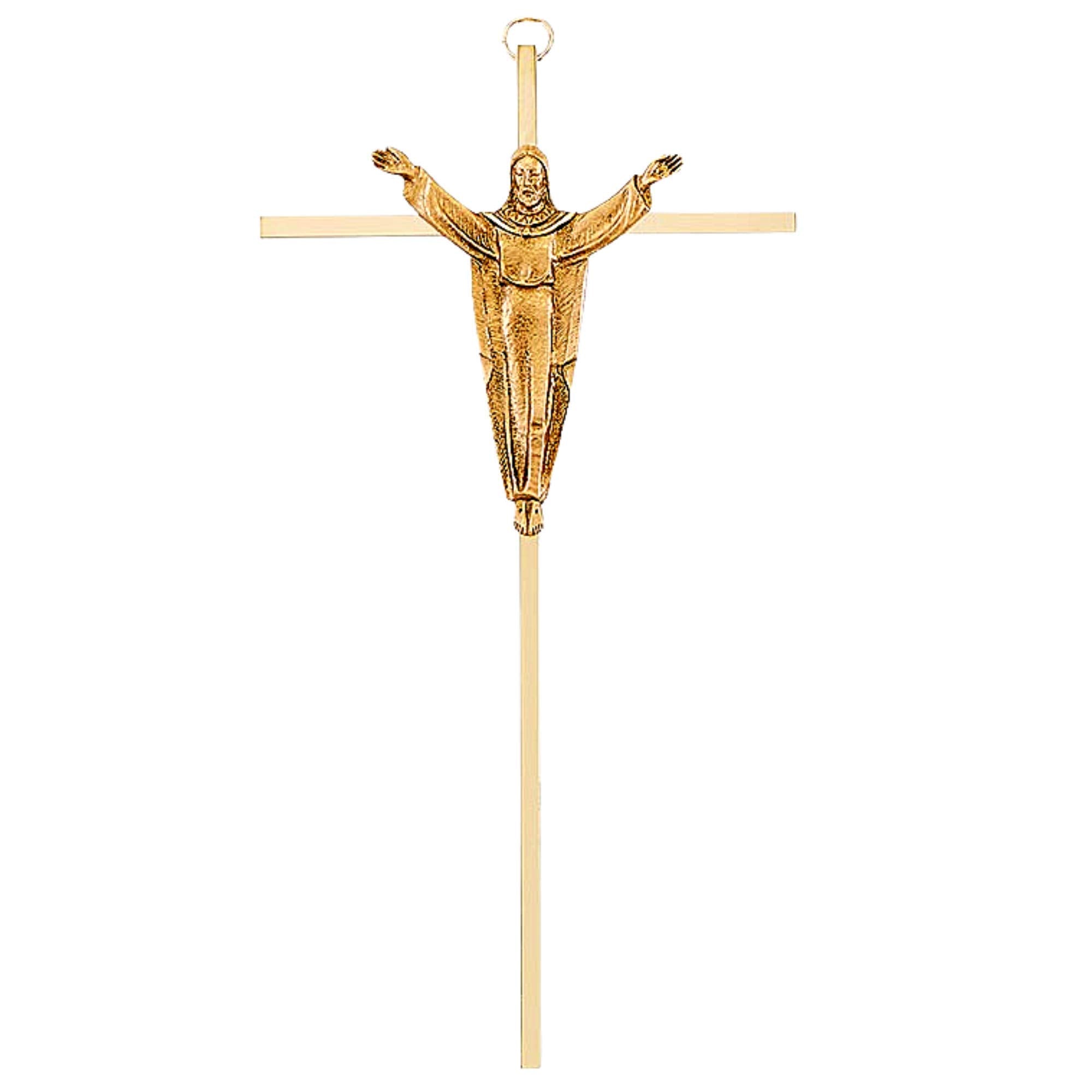 Gold Toned Metal Jesus Christ Catholic Hanging Wall Cross Crucifix, 10 Inch - Like New