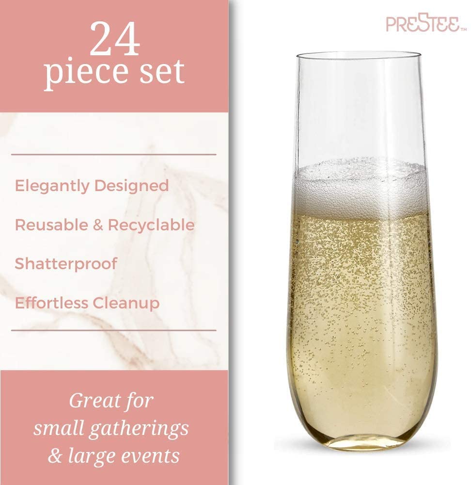 Prestee 24 Plastic Champagne Flutes (Heavy Duty), Clear Plastic Champagne Glasses Disposable for Parties, Plastic Toasting Glasses, Plastic Mimosa Glasses Disposable, New Years Eve Party Supplies 2024  - Good