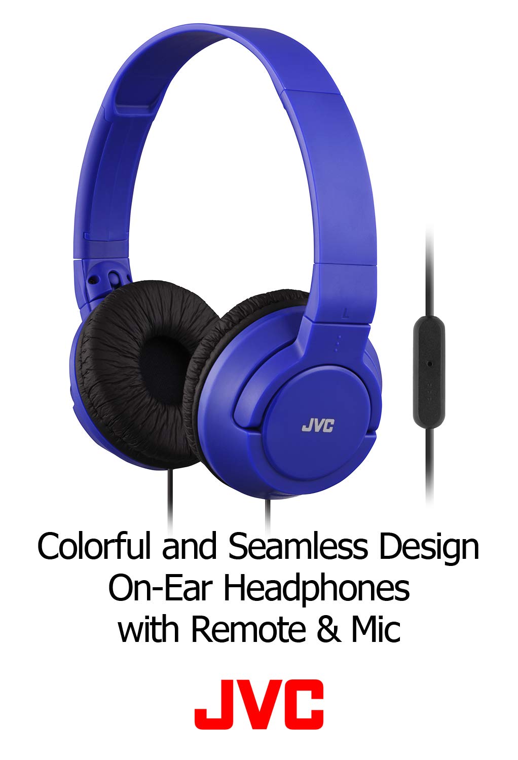 JVC Lightweight Flat Foldable On Ear Colorful Lightweight Foldable Headband with Mic, Blue (HASR185A) - Like New