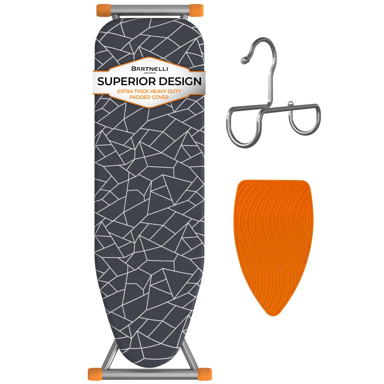 Bartnelli Ironing Board | Space-Saving and Ultimate Iron Board Experience 13x43 | Reinforced Steel Legs, Adjustable Height, 4-Layer Padding, Patent Folding System - Very Good