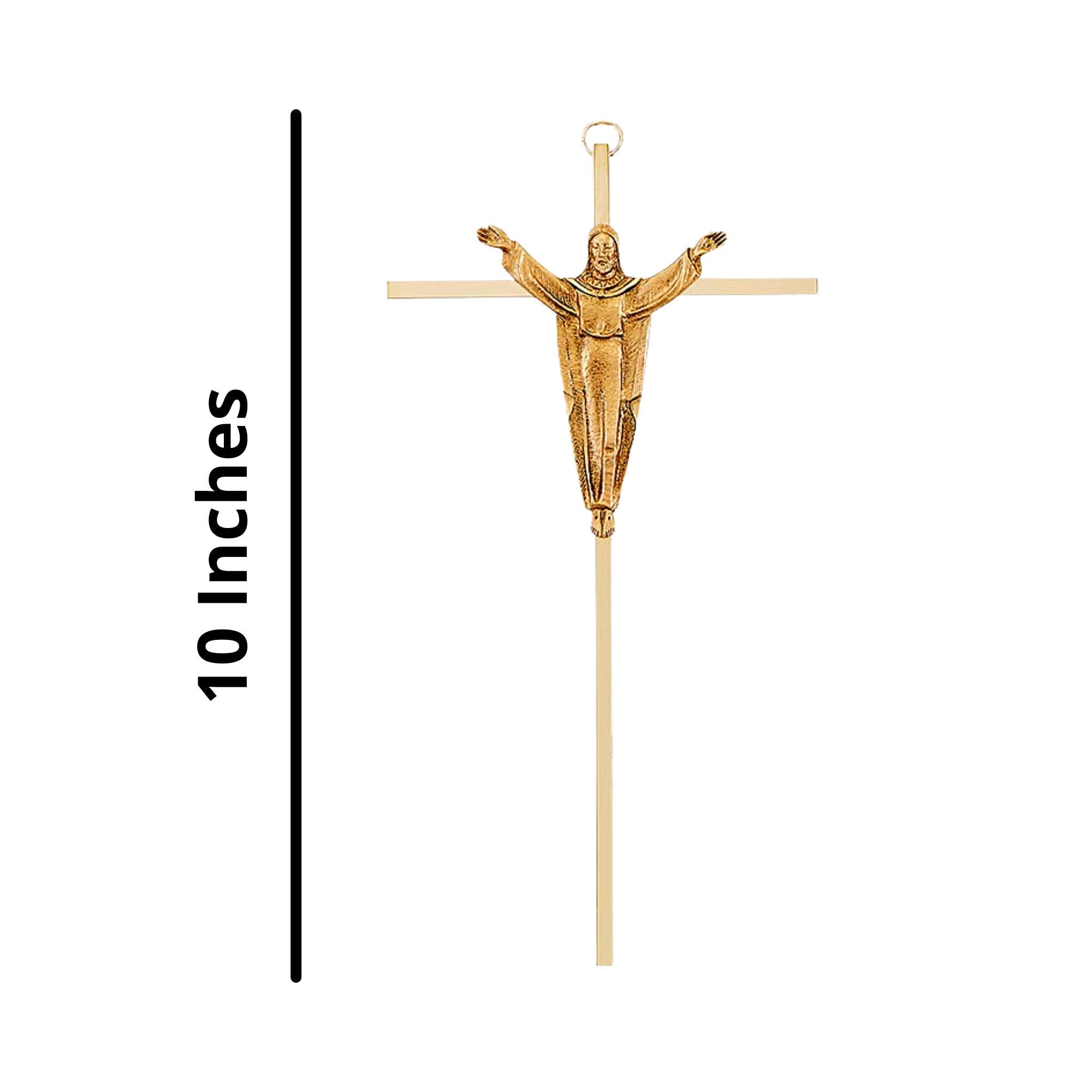 Gold Toned Metal Jesus Christ Catholic Hanging Wall Cross Crucifix, 10 Inch - Like New