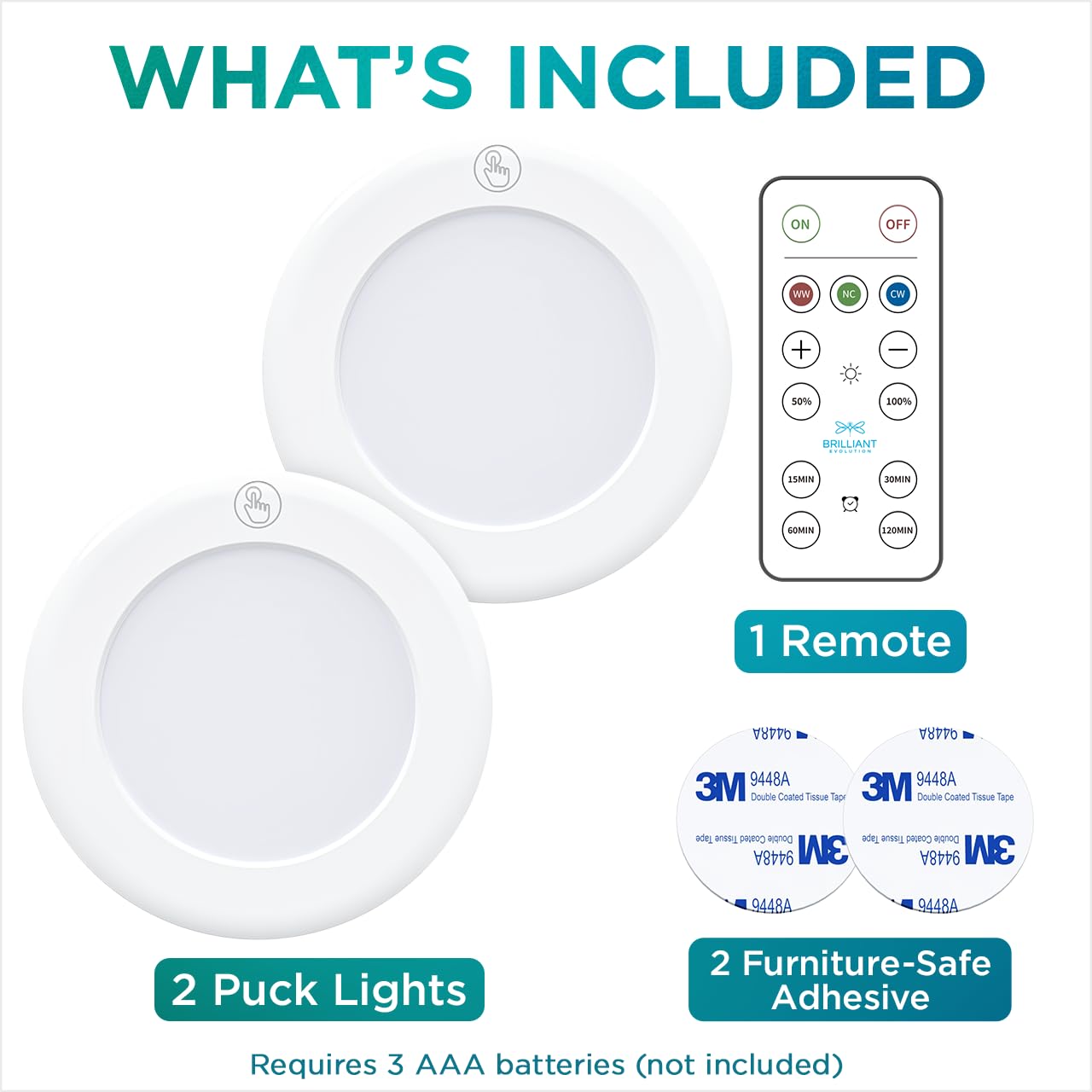 Brilliant Evolution LED Puck Light | Wireless LED Under Cabinet Lighting | Under Counter Lights for Kitchen | Battery Operated Lights | Under Cabinet Light | Battery Powered Lights - Good
