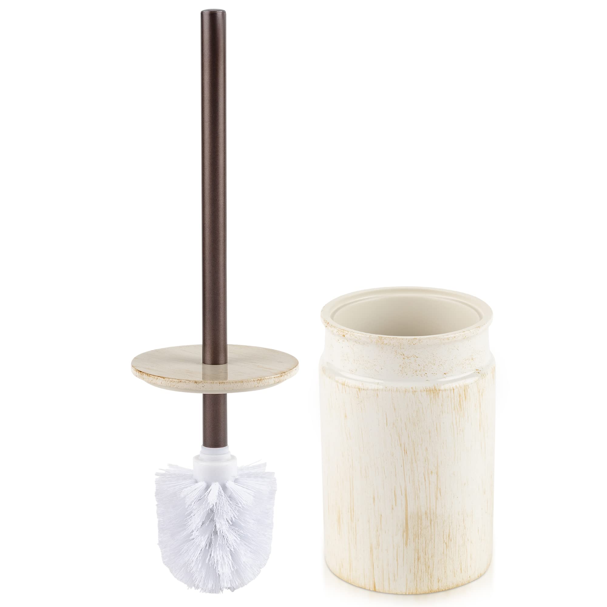 Rustic Luxe Toilet Brush and Holder Set - Beige Toilet Bowl Cleaner Brush with Strong Metal Handle and Long Bristles for Thorough Cleaning - Toilet Bowl Brush and Holder for Rustic Farmhouse Decor - Like New