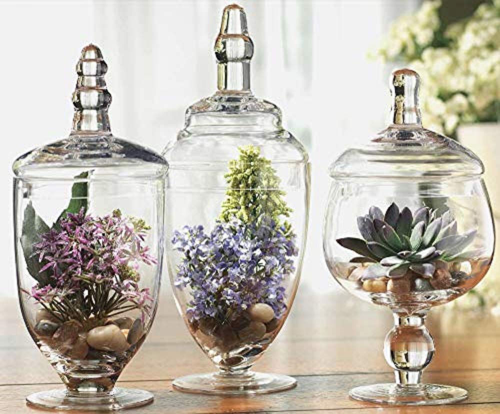 Apothecary Jars with Lids Set of 3 - Home Essentials & Beyond Candy Jars for Candy Buffet, Glass d�cor, Laundry Room, Potpourri, and Bathroom - Acceptable