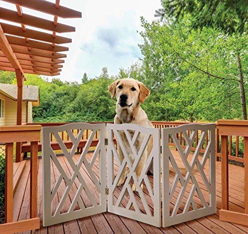 Indoor/Outdoor Solid Wood Freestanding Foldable Adjustable 3-Section Pet Gate  - Like New