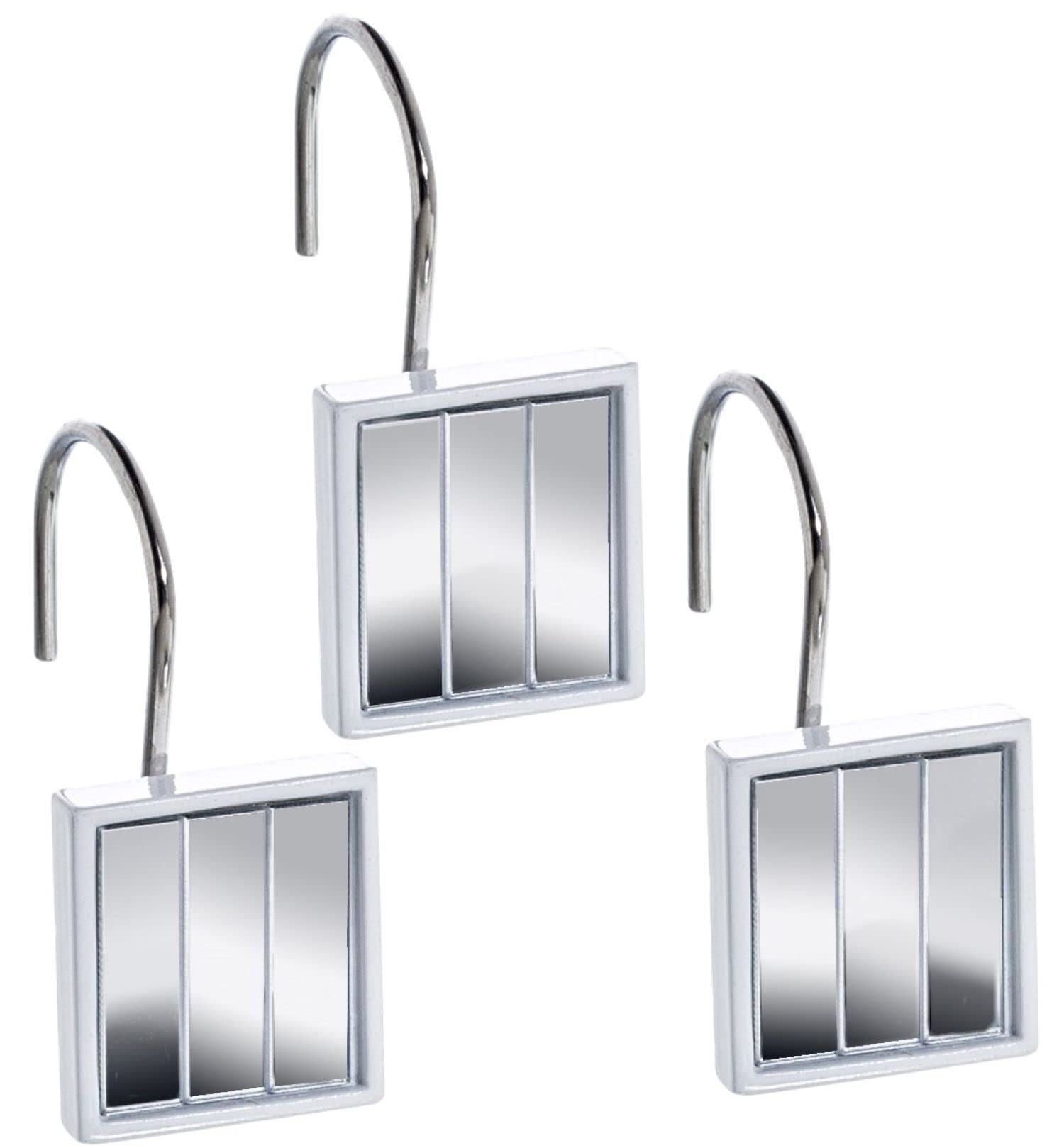 Creative Scents White Shower Curtain Hooks - Set of 12 Shower Curtain Rings Durable Sturdy Constructed - Decorative Smooth Gliding Shower Hooks for Shower Curtain (Quilted Mirror Style) - Like New