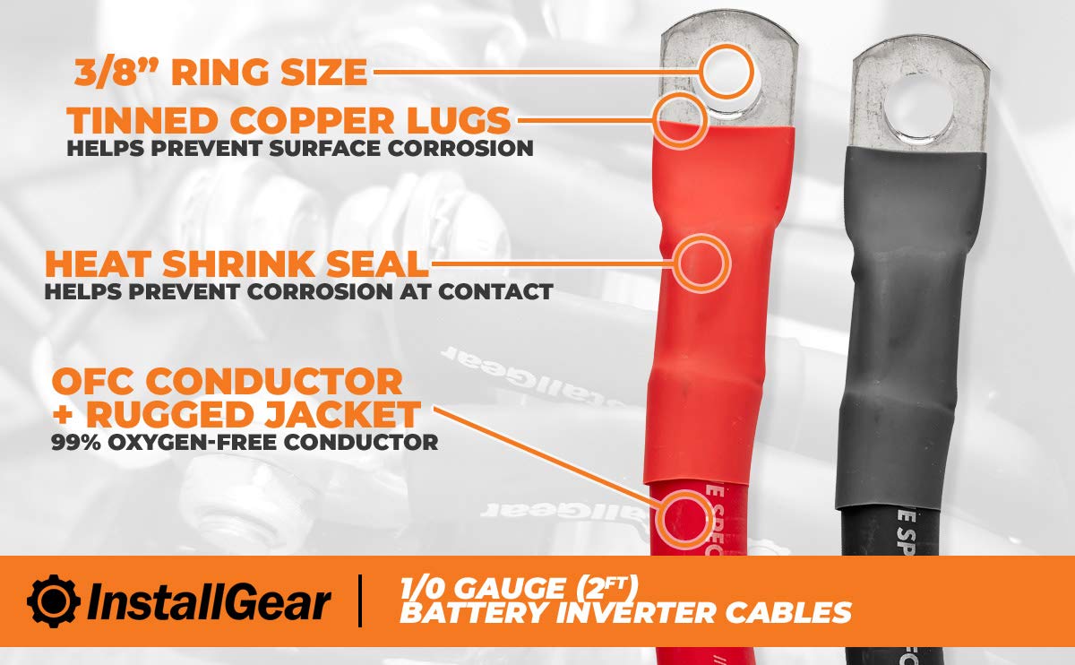 InstallGear 5 AWG Gauge Battery Power Inverter Cables for Solar, Auto, RV & Marine - 99.9% Oxygen-Free Copper (Set) - Like New