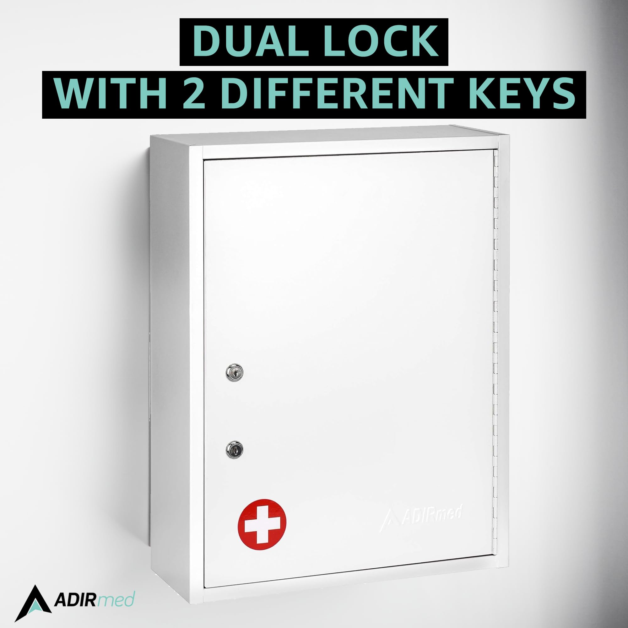 AdirMed Large Locking Medicine Cabinet Organizer, Safe For Medication, First Aid Kit, Pill - Wall Surface Mounted & Secure Metal Med Box With Lock For Home, Bathroom, Office, School, Rv & More (white) - Like New