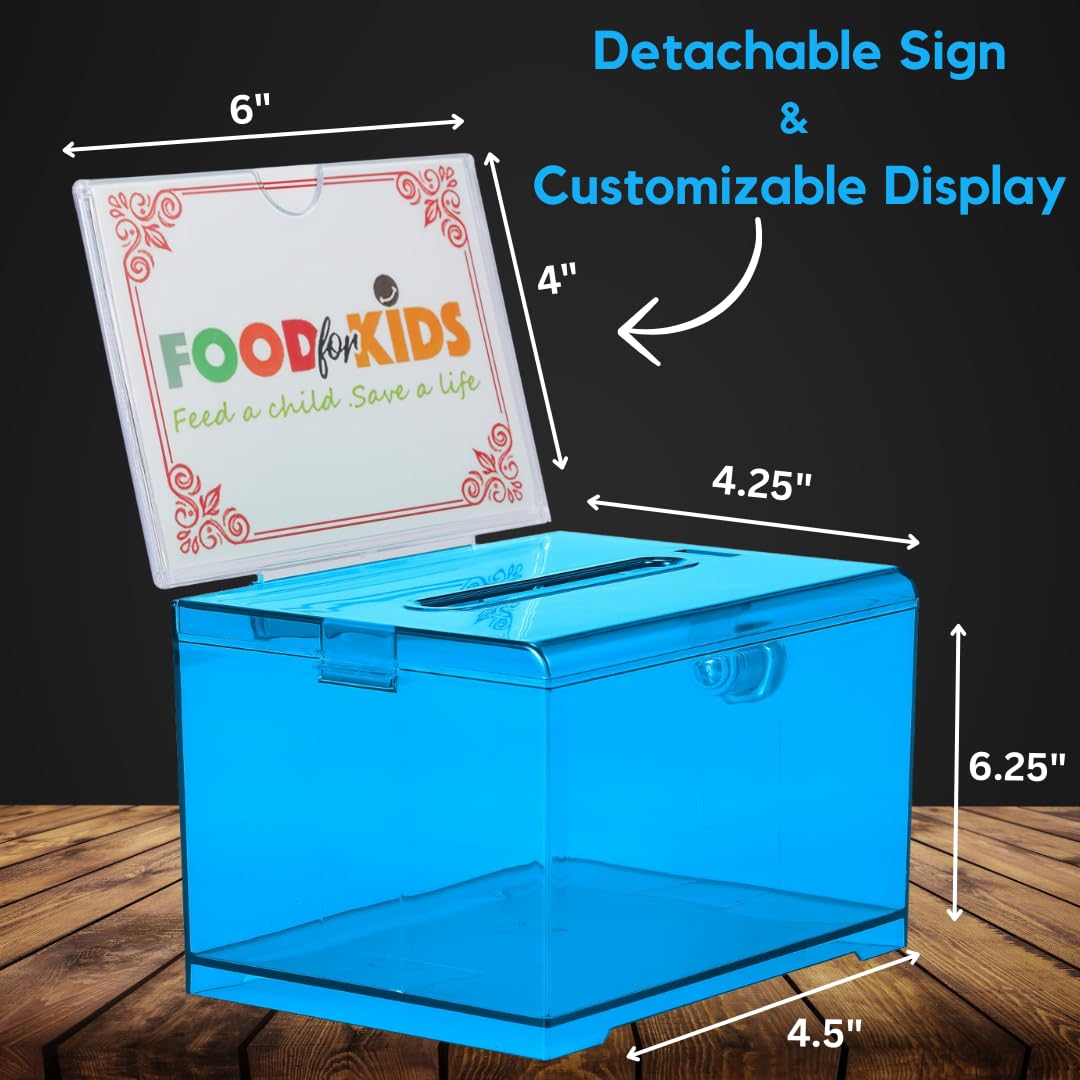 Adir Donation Box with Lock � Acrylic Suggestion Box with Slot, Ballot Lock Box with Sign Holder for Raffle, Tip Jar, Voting, Comments - Cash Donation Boxes for Fundraising (6.25x4.5x 4 Inches)  - Like New