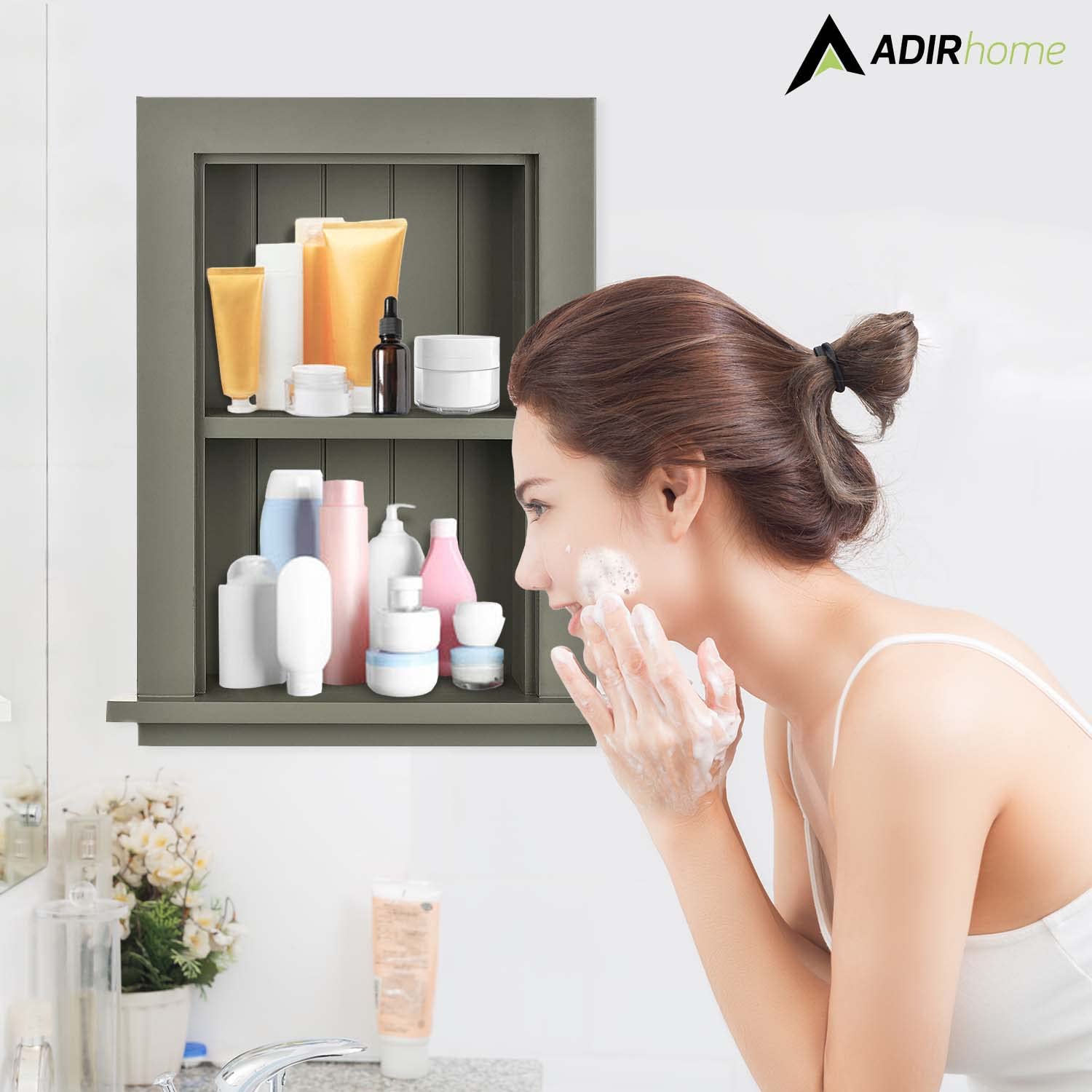 AdirHome Recessed Wall Mount Storage Cabinet � Sturdy Fully Assembled Wooden Utility Storage Shelf � Ideal for Home Kitchen, Bathroom, Laundry, Medicine Cabinet (Green) - Acceptable