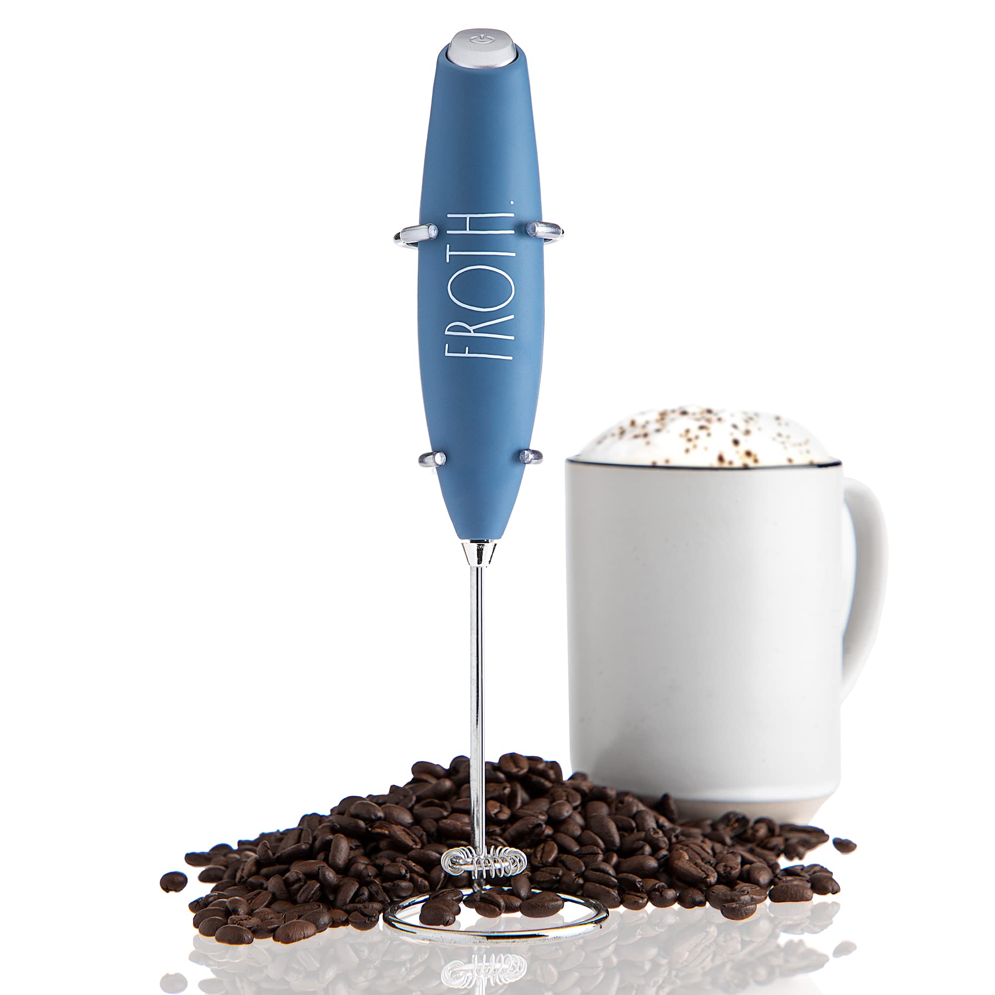 Rae Dunn Milk Frother- Handheld Electric Drink Mixer, Handheld Electric Milk Frother, Coffee Frother, Hand Blender, Frappe Maker, Handheld Latte Maker Milk Foamer (Navy) - Like New