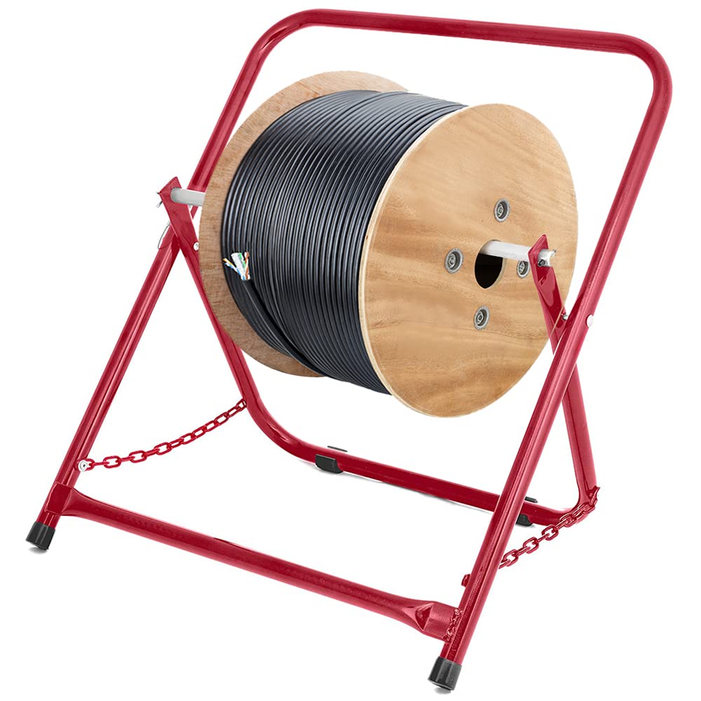 AdirPro Durable Single Axle Cable Caddy - Commercial Industrial Grade Steel Wire Dispenser - Compact Design Holds Cable Reels Up to 20" Diameter and 100 lb Capacity - Red - Very Good