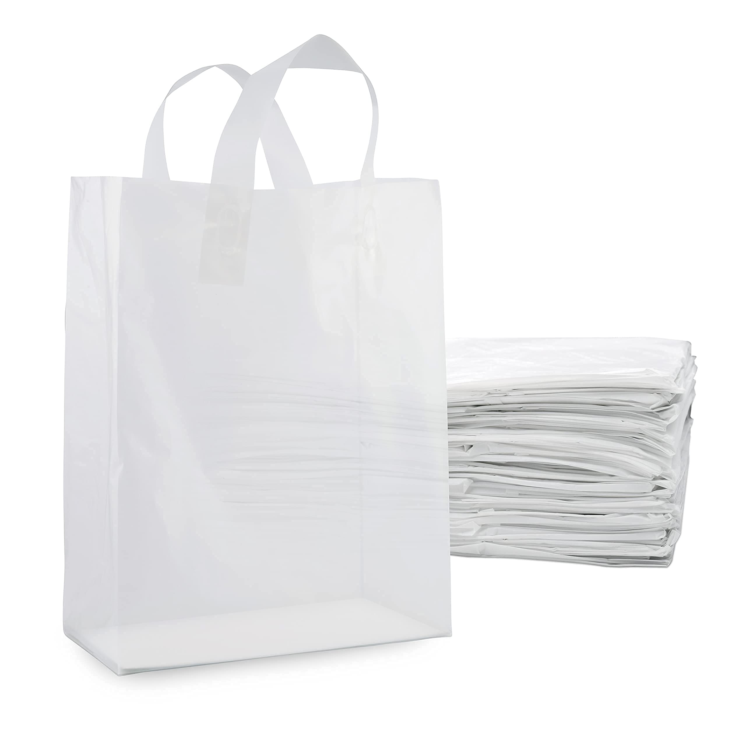 Prime Line Packaging PLP Frosted White Plastic Shopping Bags - Very Good