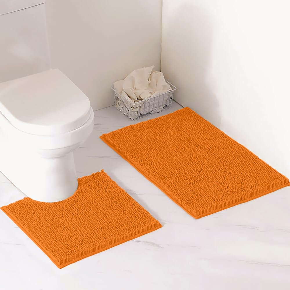 Bathroom Rugs Sets 2 Piece, Luxury Chenille Bath Mat Set, Soft Plush Anti-Slip Rectangular Bath Rug + U-Shaped Toilet Mat. Super Absorbent, Machine Washable. - Acceptable