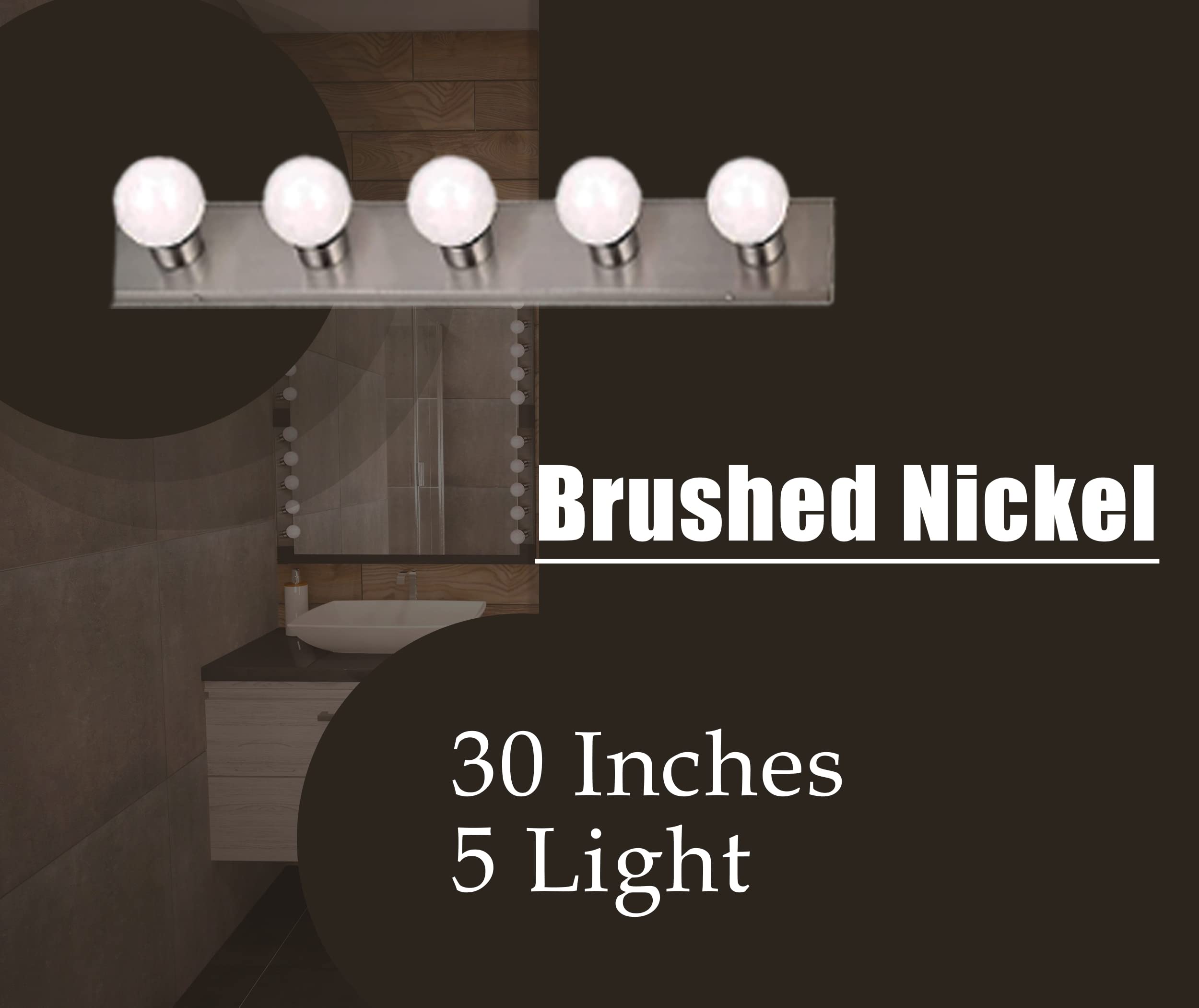 DYSMIO Five Light Vanity Strip - Hollywood Style Mirror Fixture with Brushed Nickel Plates � Salon-Grade Accessories for Bedroom, Bathroom, Dressing Room, Makeup Studio - 30 x 4.25 Inches - 2 Pack - Very Good