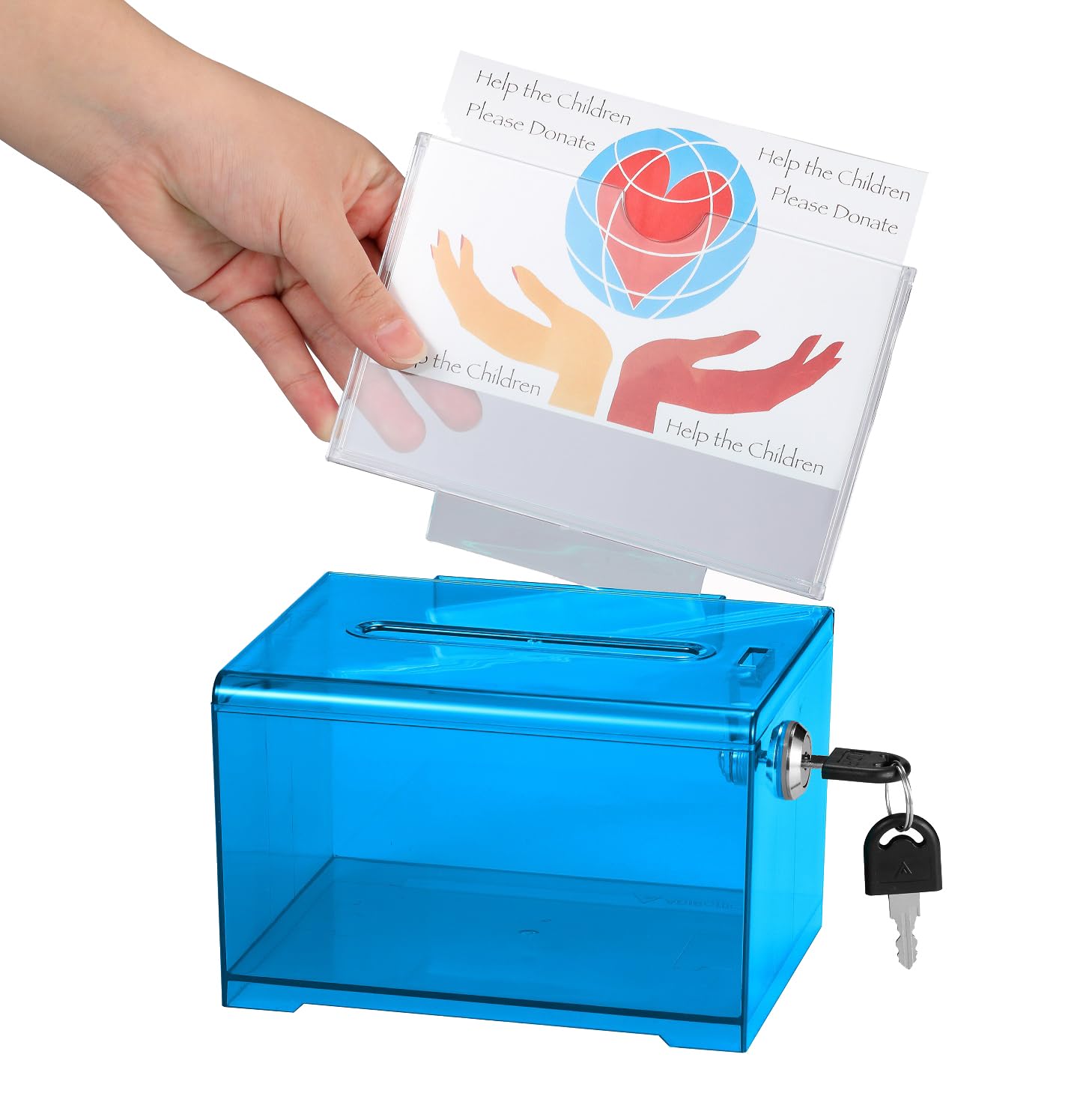 Adir Donation Box with Lock � Acrylic Suggestion Box with Slot, Ballot Lock Box with Sign Holder for Raffle, Tip Jar, Voting, Comments - Cash Donation Boxes for Fundraising (6.25x4.5x 4 Inches) - Like New