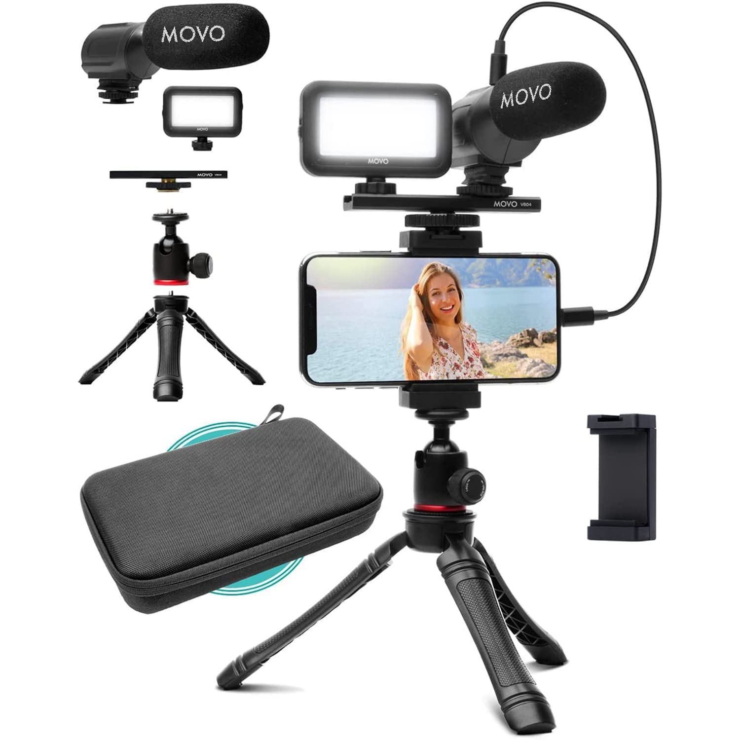 Movo iVlogger Vlogging Kit for iPhone - Lightning Compatible YouTube Starter Kit for Content Creators - Accessories: Phone Tripod, Phone Mount, LED Light and Shotgun Microphone - Acceptable