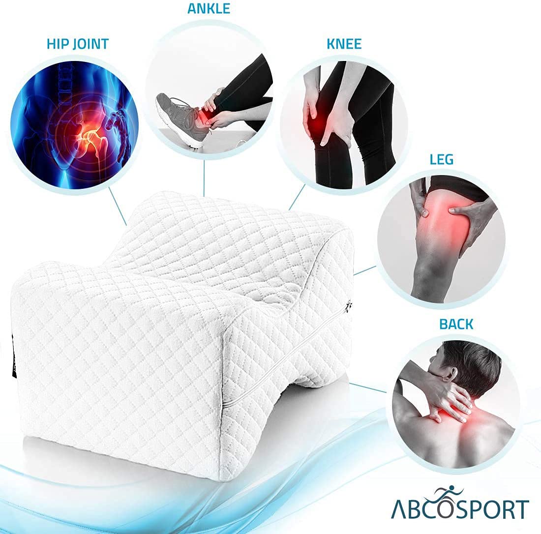 Abco Tech Memory Foam Knee Pillow, Leg Wedge Pillow for Back Pain, Side Sleeper Knee Pillow, Pregnancy, Spine Alignment, and Pain Relief, Breathable and Comfortable Contour Pillow with Washable Cover - Acceptable