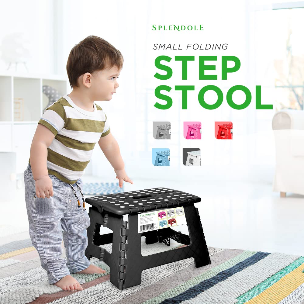 Splendole Small Folding Step Stool | Step Platform Equipped with a 9 Inch Anti Slip Top | Portable Compact Foldable Step Ladder for Bathroom, Garden, Library, Kitchen, School, Closet & Shower - Like New