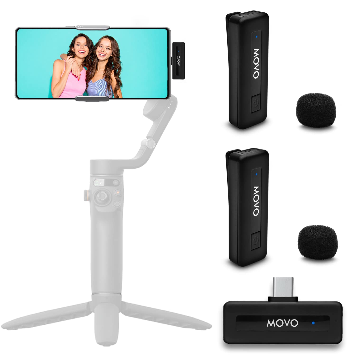 Movo Wireless Mini UC Duo Wireless Microphone for Android - Ultracompact Bluetooth Microphone for Android with Clip on Wireless Lavalier Microphone for Android - (10HR Battery Life, 164ft Range) - Good