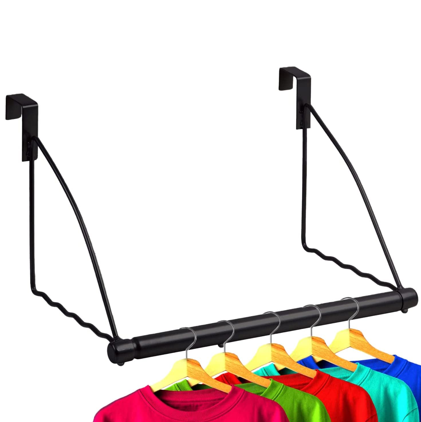 HOLDN� STORAGE Over The Door Hanger - Door Rack Hangers for Clothes - Bathroom Over Door Hanger for Hanging Clothes & Towels - Over The Door Clothes Drying Rack, Black - Like New