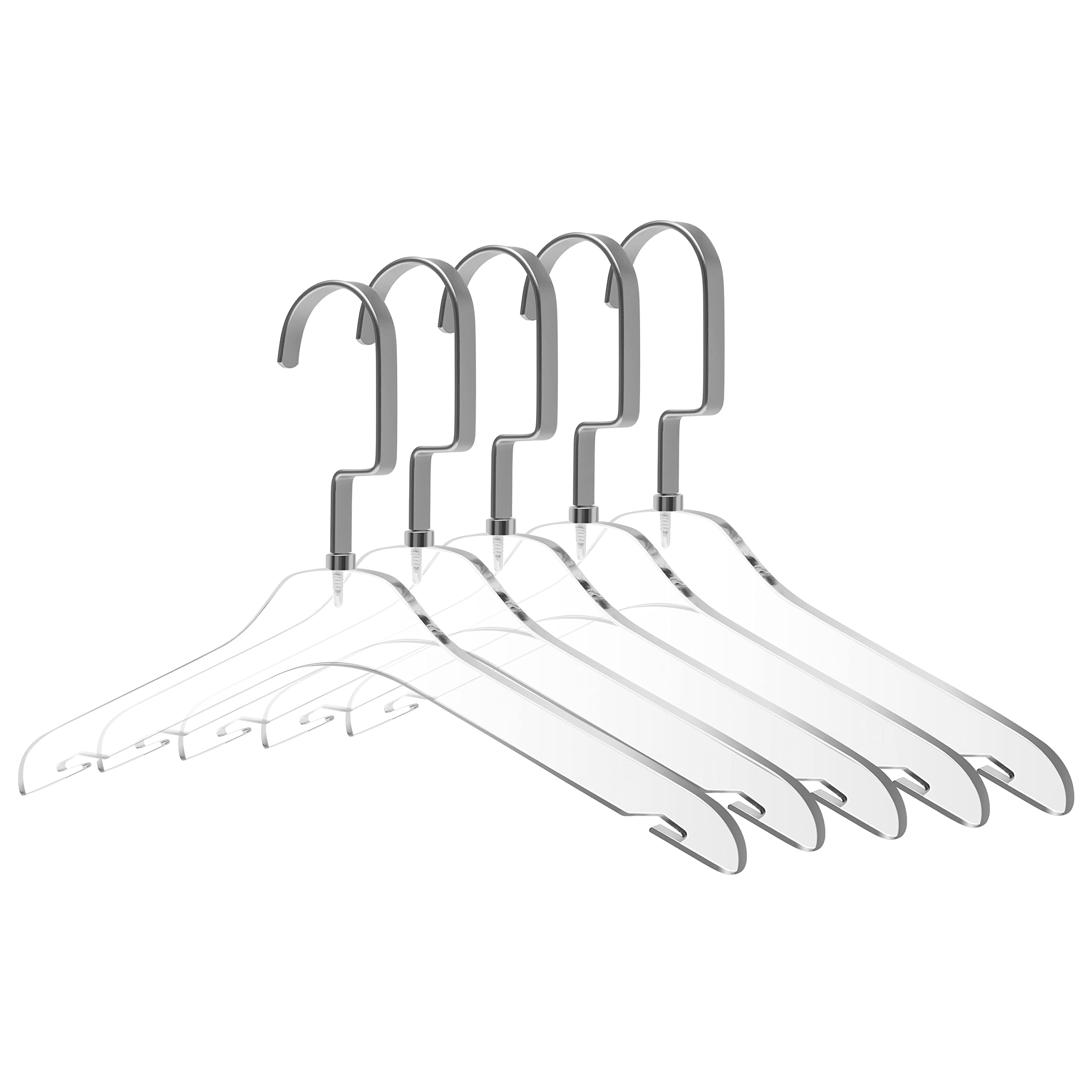 Quality Hangers 5 Pack 12.5 Inches Kids Size Acrylic Hangers � Crystal Clear Hangers for Kids Clothes 7-10 Years Old with Wide Matte Silver Metallic Hook - Acrylic Children Shirt Suit Coat Hanger - Very Good