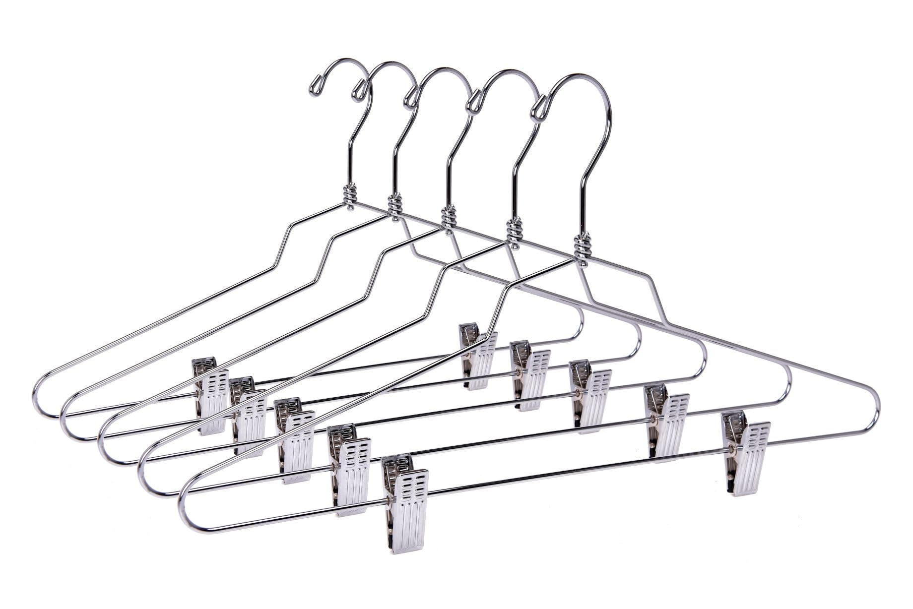 Quality Hangers Metal Skirt Hangers with Clips Multi Pack - Wire Pants Hangers with Swivel Hook - Heavy Duty Hangers for Jeans with Adjustable Metallic Clips - Ideal Clothing Hangers - Like New