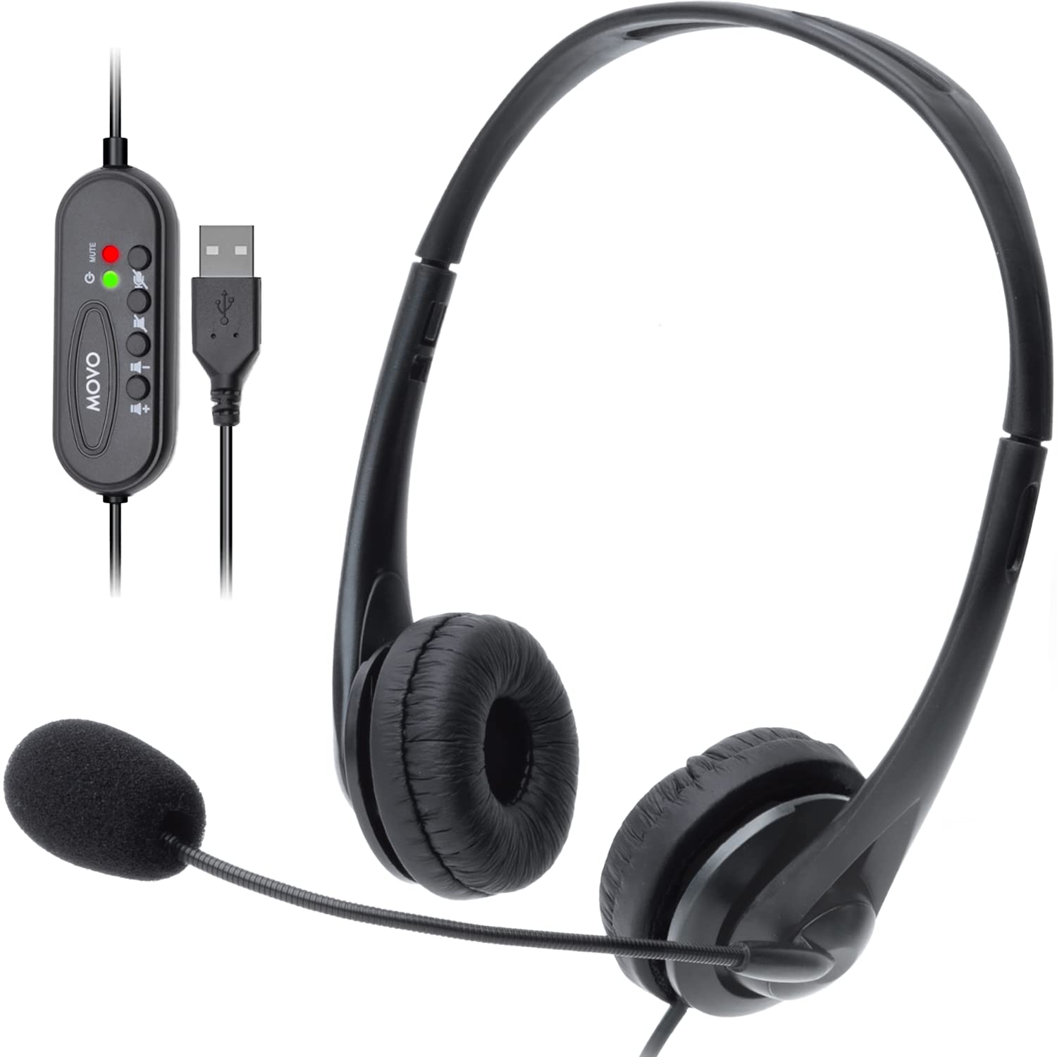 Movo HSM-1 USB Headset with Microphone - Universally Compatible with Laptop/Desktop, PC and Mac, Perfect for Podcasting, Gaming, Remote Work, Conferences, Online Education, with Volume/Mute Controls - Like New