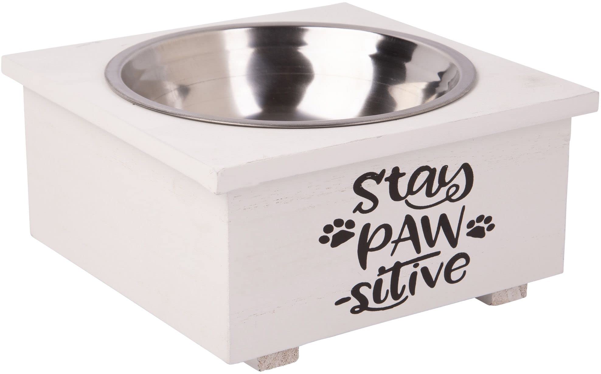 MosJos Elevated Feeding Pet Bowl - Dog, Puppy Supplies, Stainless Steel Bucket with Wooden Base, Pet Bowl Features Text Design, Your Pets and Puppies. Dishwasher Safe  - Like New