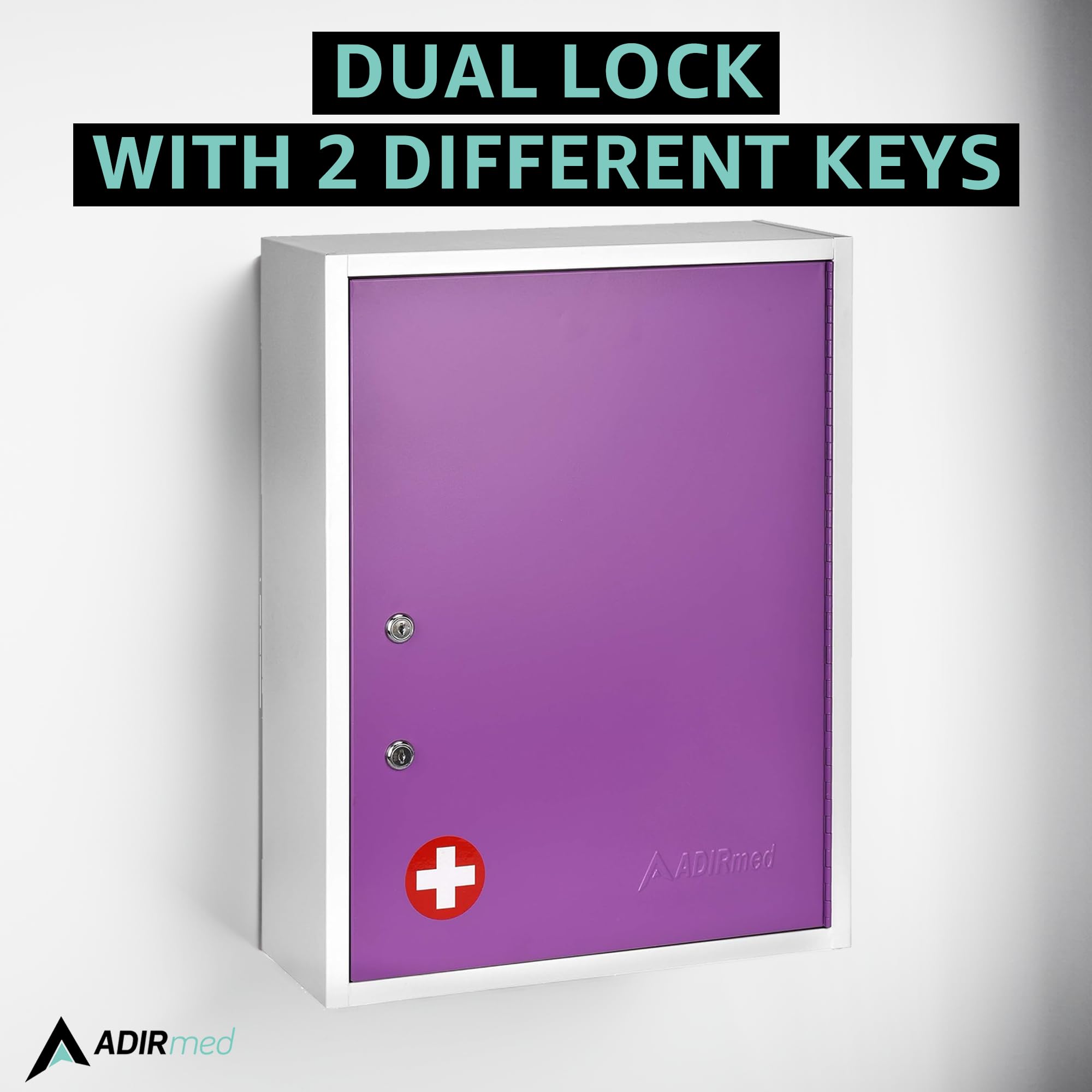 AdirMed Large Dual-Lock Medicine Cabinet – Wall Mounted & Secure Steel Medicine Pills & First Aid Kit & Emeergency Kit Box with Locks for Home Office & School Use Variation - Very Good