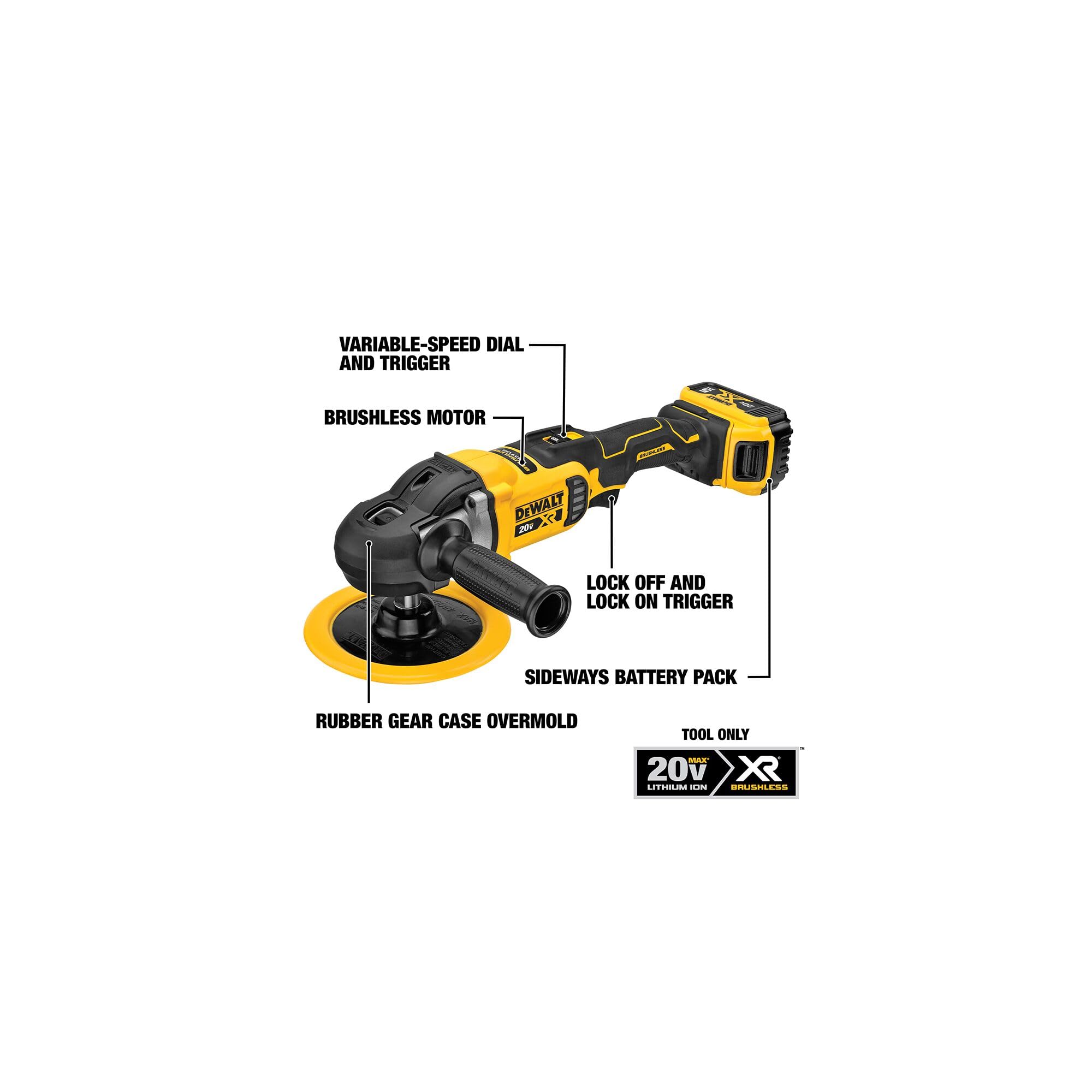DEWALT 20V MAX* XR Cordless Polisher, Rotary, Variable Speed, 7-Inch, 180 mm, Tool Only (DCM849B) - Like New
