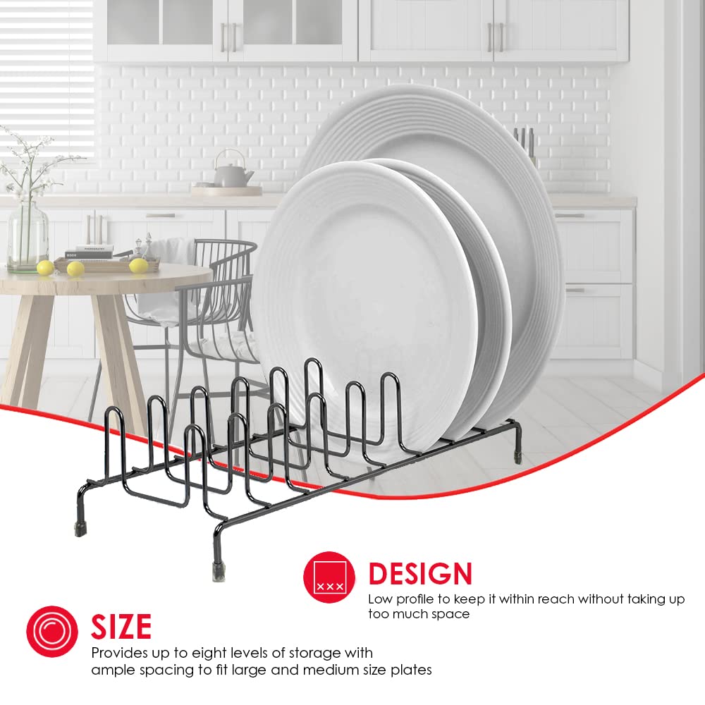 Home Basics Heavyweight Plate Organizer Rack, Black Onyx - Very Good