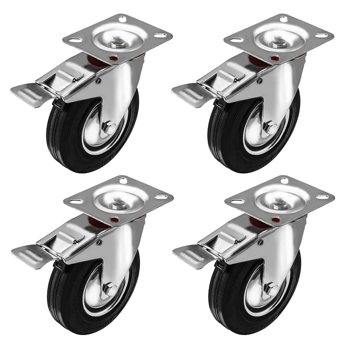 Online Best Service 4 Pack 5" Swivel Caster with Brake Wheels Rubber Base with Top Plate & Bearing Heavy Duty - Like New