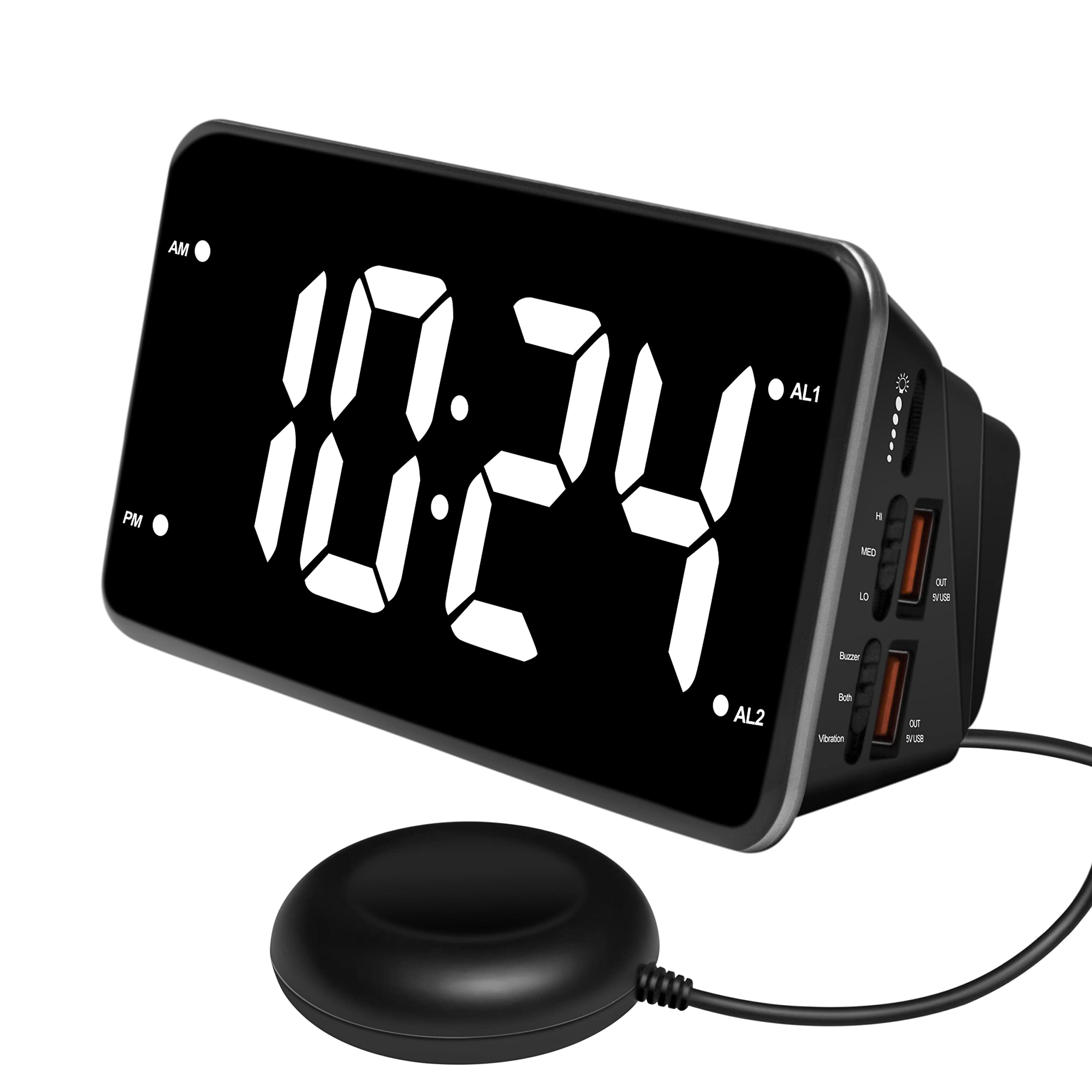 Digital Loud Alarm Clock for Heavy Sleepers Adults with Bed Shaker - Ideal for Hearing Impaired People - Dual Alarm Settings & 2 USB Charger - 7 Inch Display - Like New