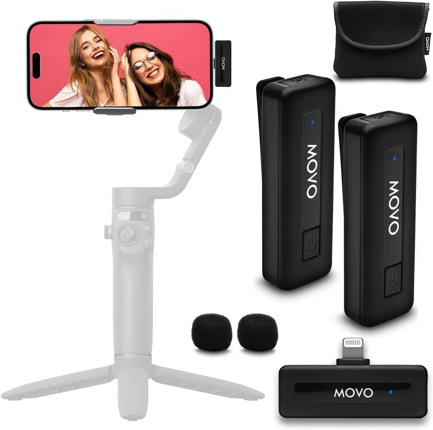 Movo Wireless Mini DI Duo Wireless Microphone for iPhone - iPhone Microphone for Video Recording with Clip on Lavalier Microphone for iPhone 10 HR Battery 164FT Range, Wireless Mic for iPhone - Good