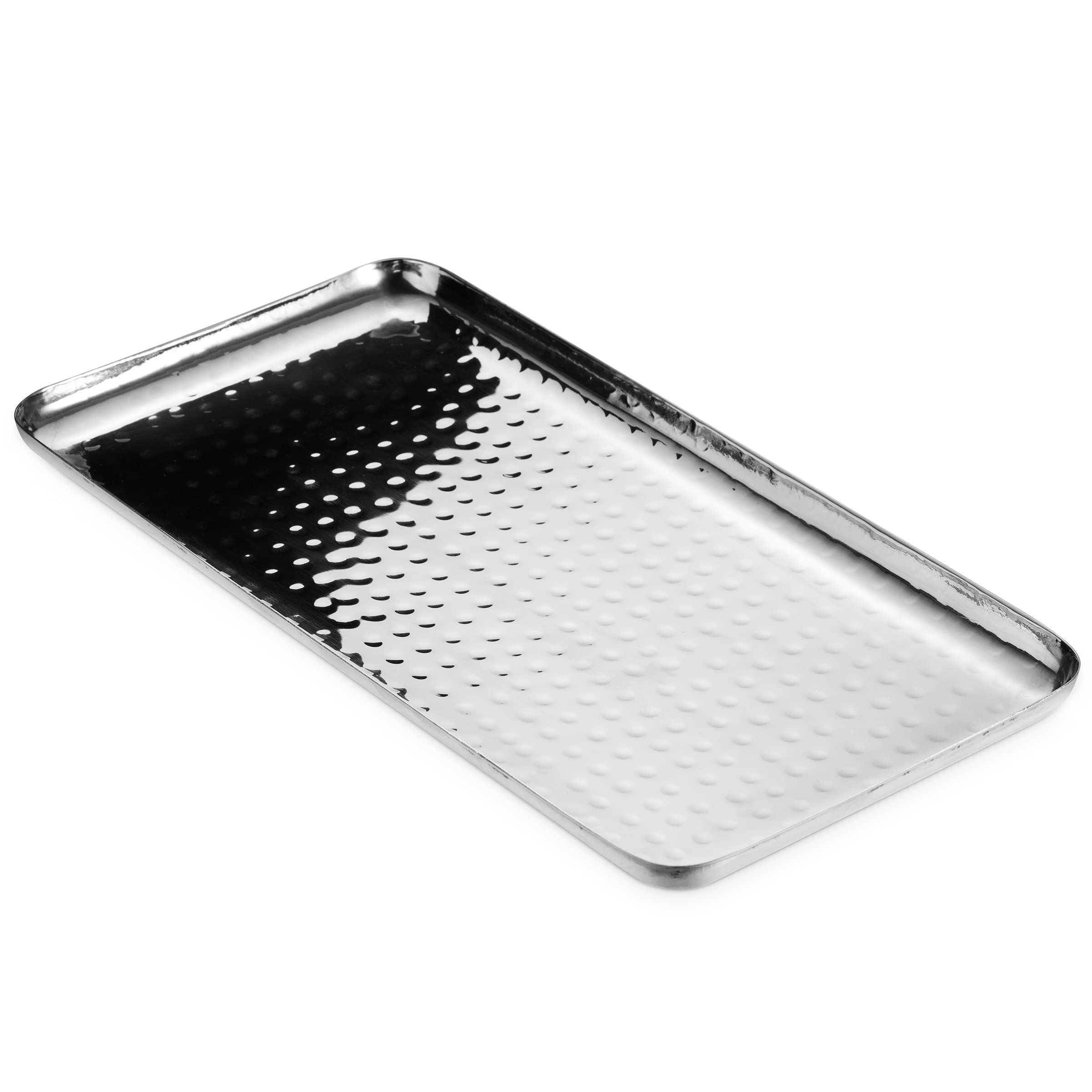 James Scott Serving Tray Hammered Stainless Steel Rectangular, Multipurpose for Kitchen, Dining, Bathroom - Like New