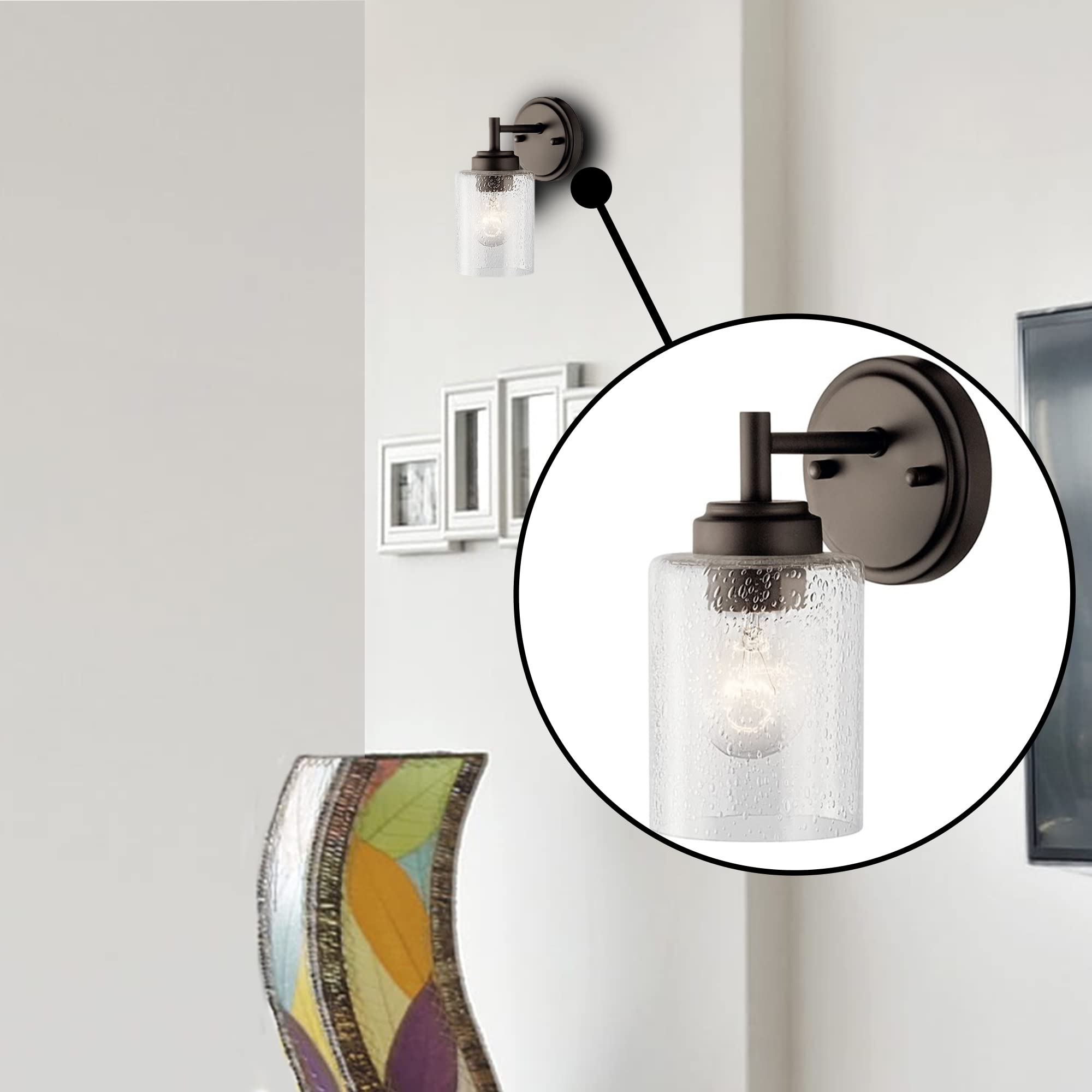 DYSMIO Wall Vanity Light - 1-Light Fixture with Crystal Clear Seeded Glass Shades - Modern Wall Sconce Lighting for Bathroom, Kitchen, Hallway, Home - with Mounting Hardware - Bronze - Like New