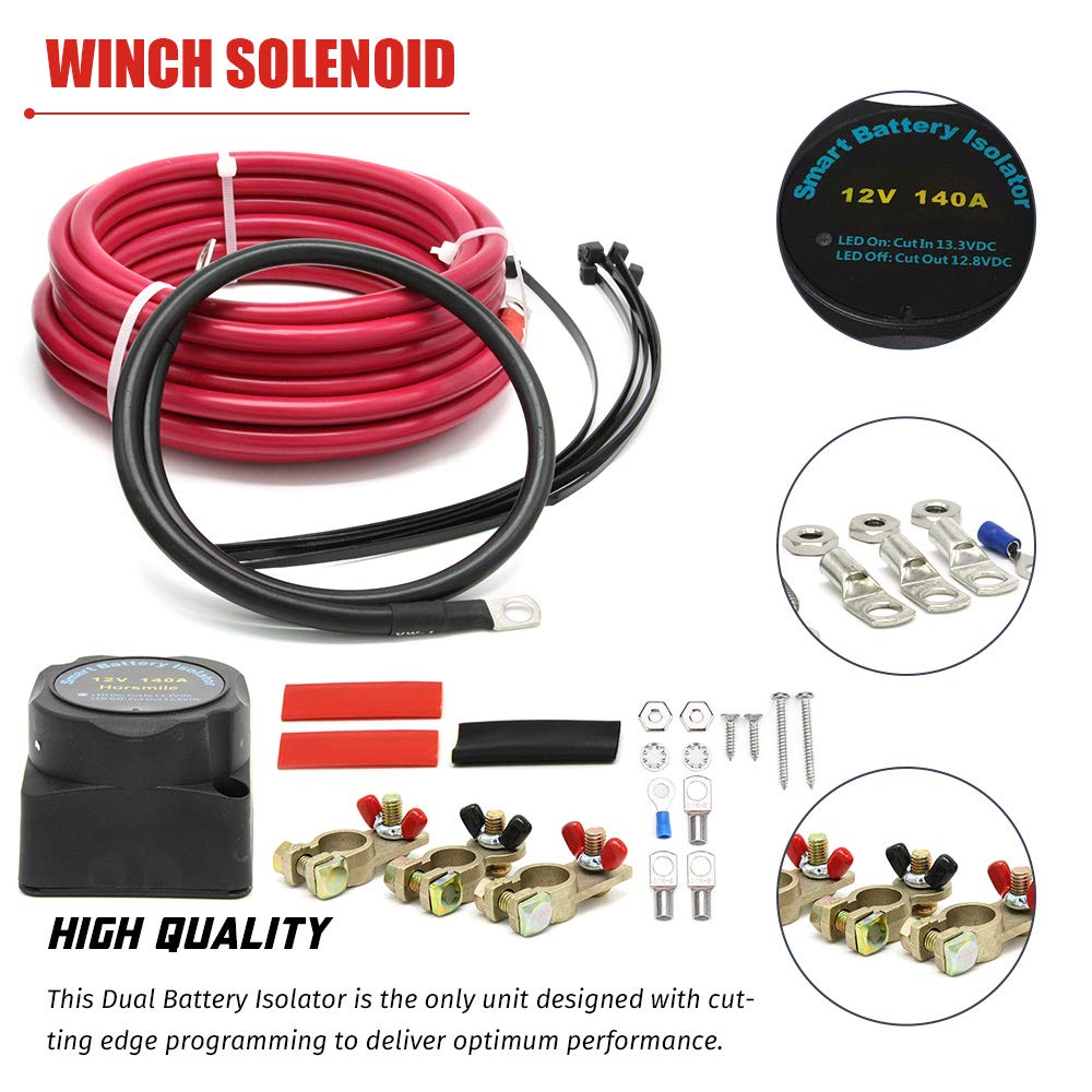 Dual Battery Isolator Kit - 12 Volt 140 Amp Voltage Sensitive Relay - Complete VSR Double Battery Automatic Charger - Fits Trucks, SUV, ATV, UTV Boats and more - Safe, Water and Vibration Resistant - Very Good