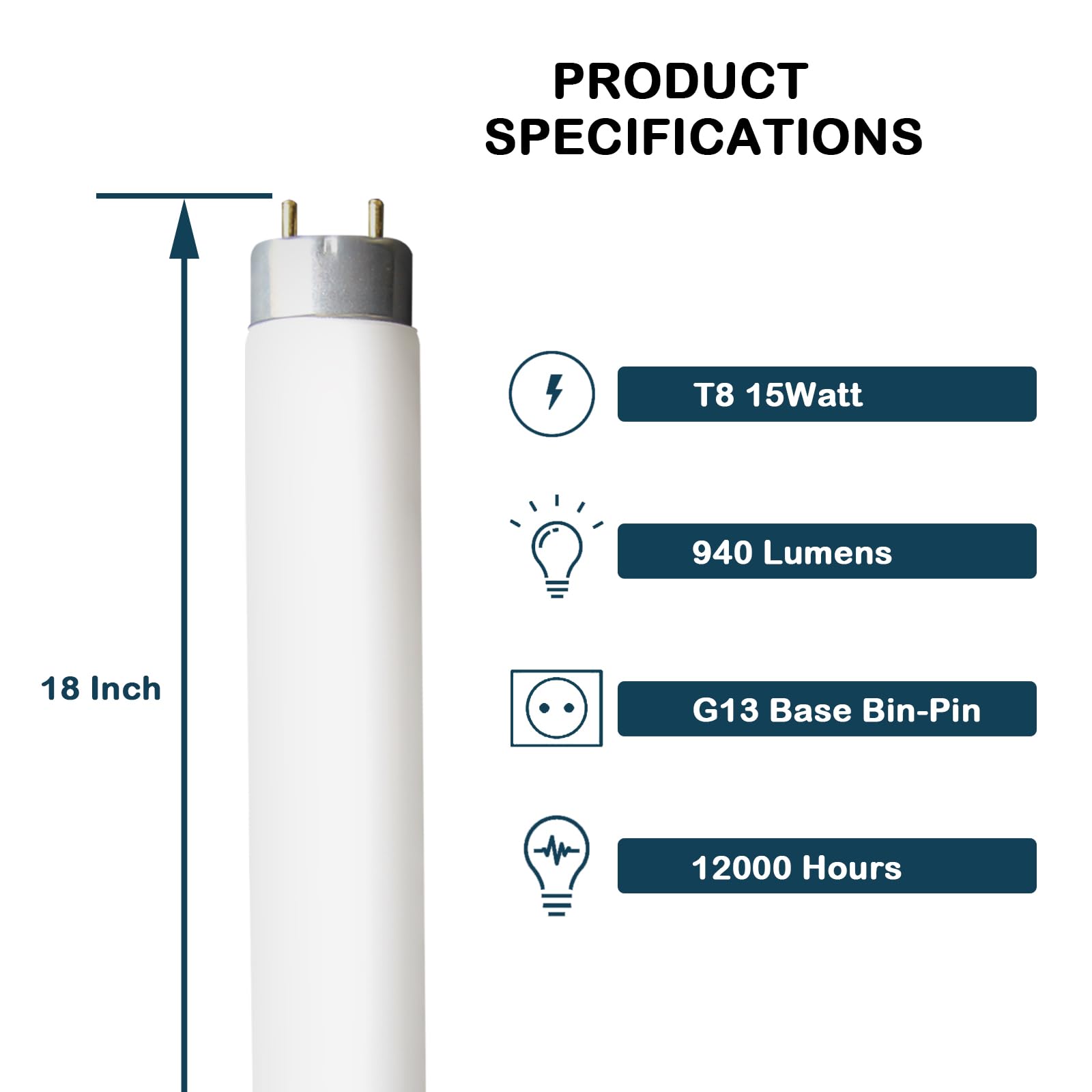 18" F15T8-CW 15 Watt Cool White,T8 Fluorescent Linear Tube Lamp,Replacement Bulb for Philips Alto ECO GE Staco Light Fixture,G13 Bi-Pin Base,4100K (4PACK) - Like New