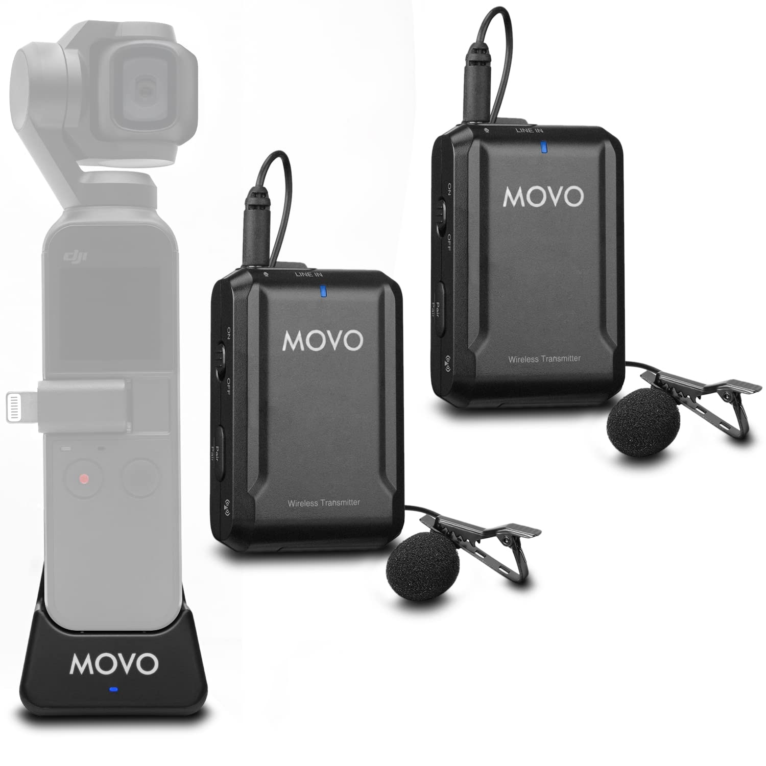 Movo Edge-OP-Duo Dual Wireless Lavalier Microphone for Osmo Pocket 1 and 2 - Wireless Clip-on Lapel Mic, 2 Transmitters, and Receiver Set for Video, Vlogging, Filming - Like New