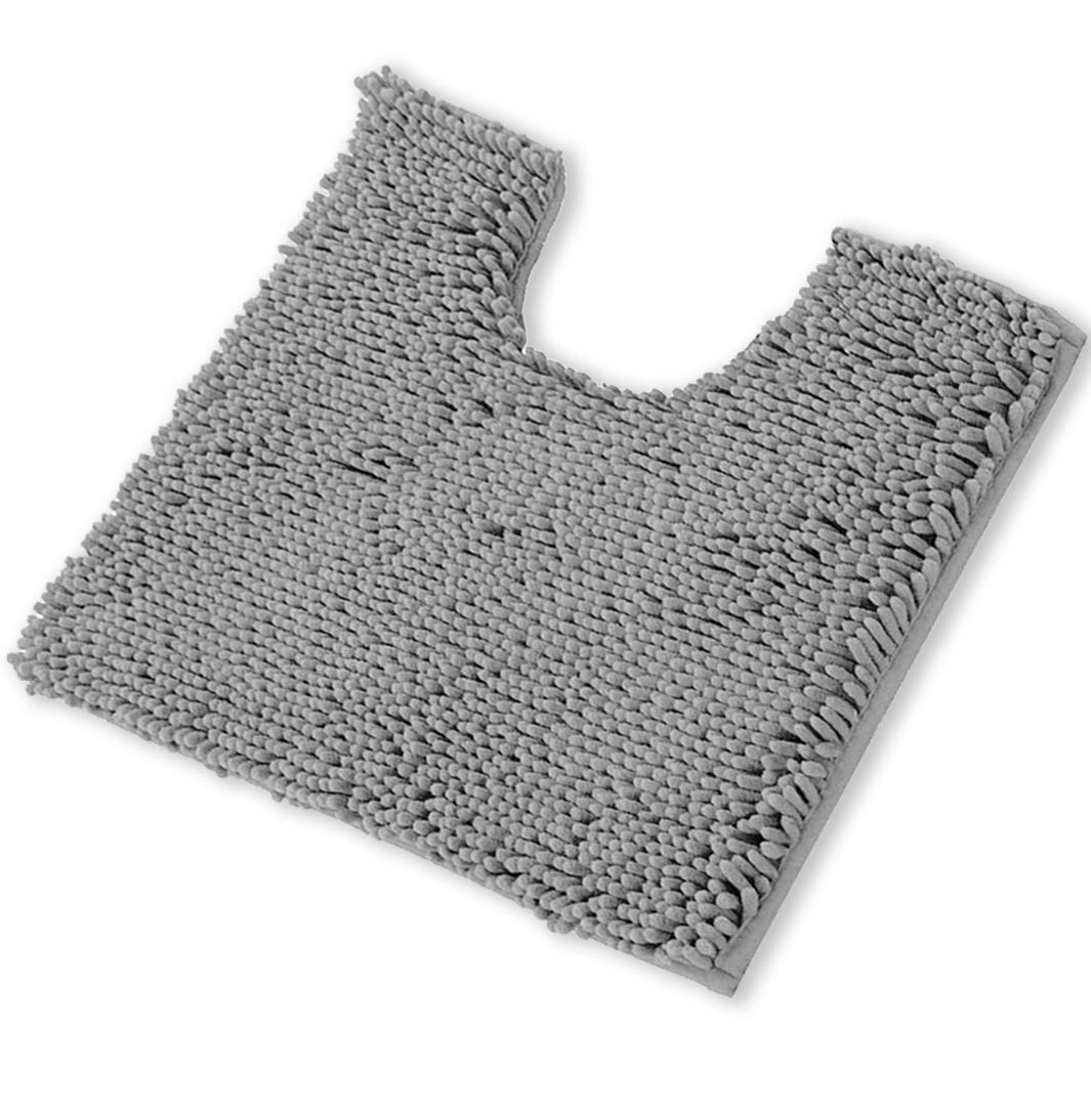 LuxUrux Bath Mat - Toilet Rugs u Shaped- Extra-Soft Plush Bath Bathroom Rug,1'' Chenille Microfiber Material, Super Absorbent Shaggy Machine Wash & Dry (20 x 20, Light Grey) - Acceptable