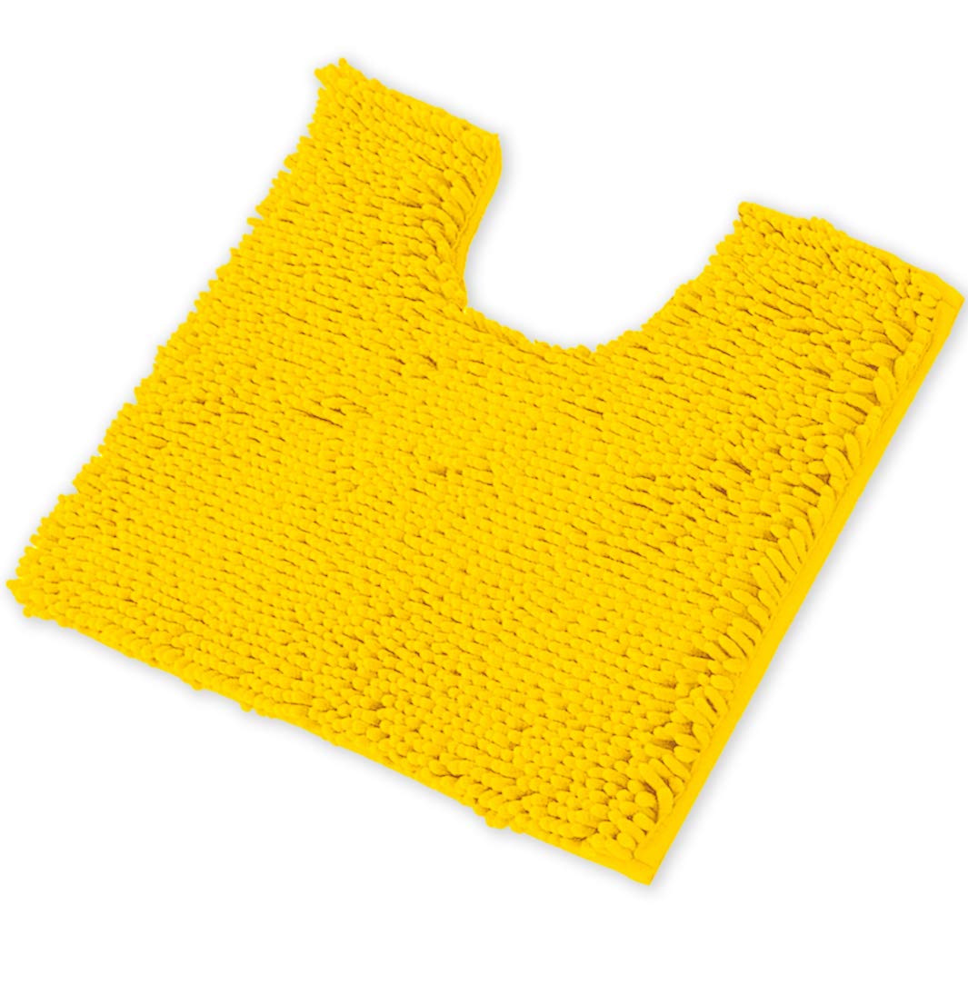 LuxUrux Luxury Shaggy Toilet Bath Mat U-Shaped Contour Rugs for Bathroom, Soft and Comfortable, Maximum Absorbent, Dry Quickly, Non-Slip, Machine-Washable (20 x 23, Lemon) - Like New