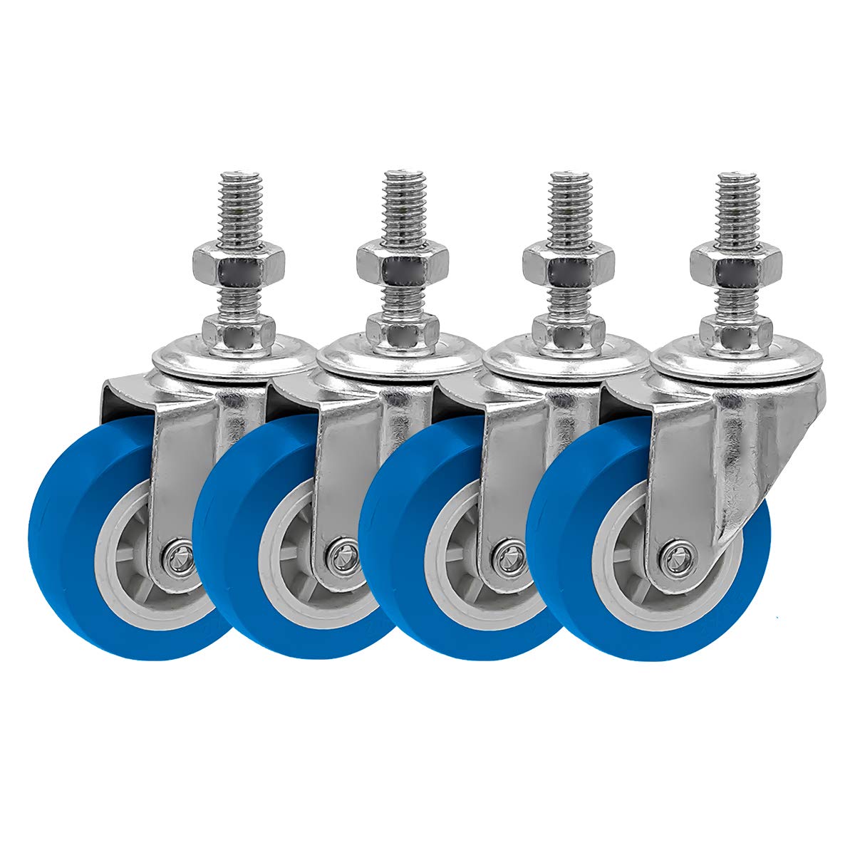 FactorDuty BLUE Caster Wheel 3/8"-1.2" Threaded Stem Mount Caster Wheel Polyurethane Wheels Premium Non Marking No Noise Wheel (4 Pack) - Like New