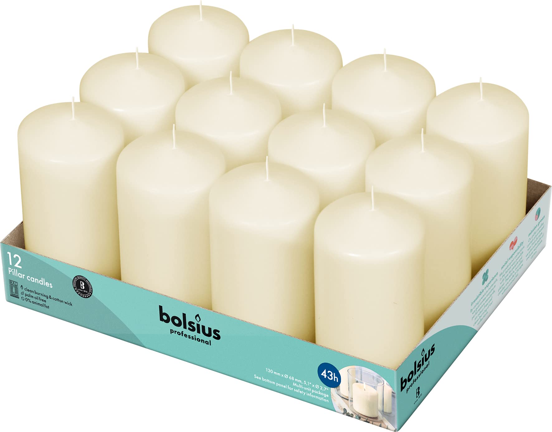 BOLSIUS Set of 12 Ivory Pillar Candles - Like New